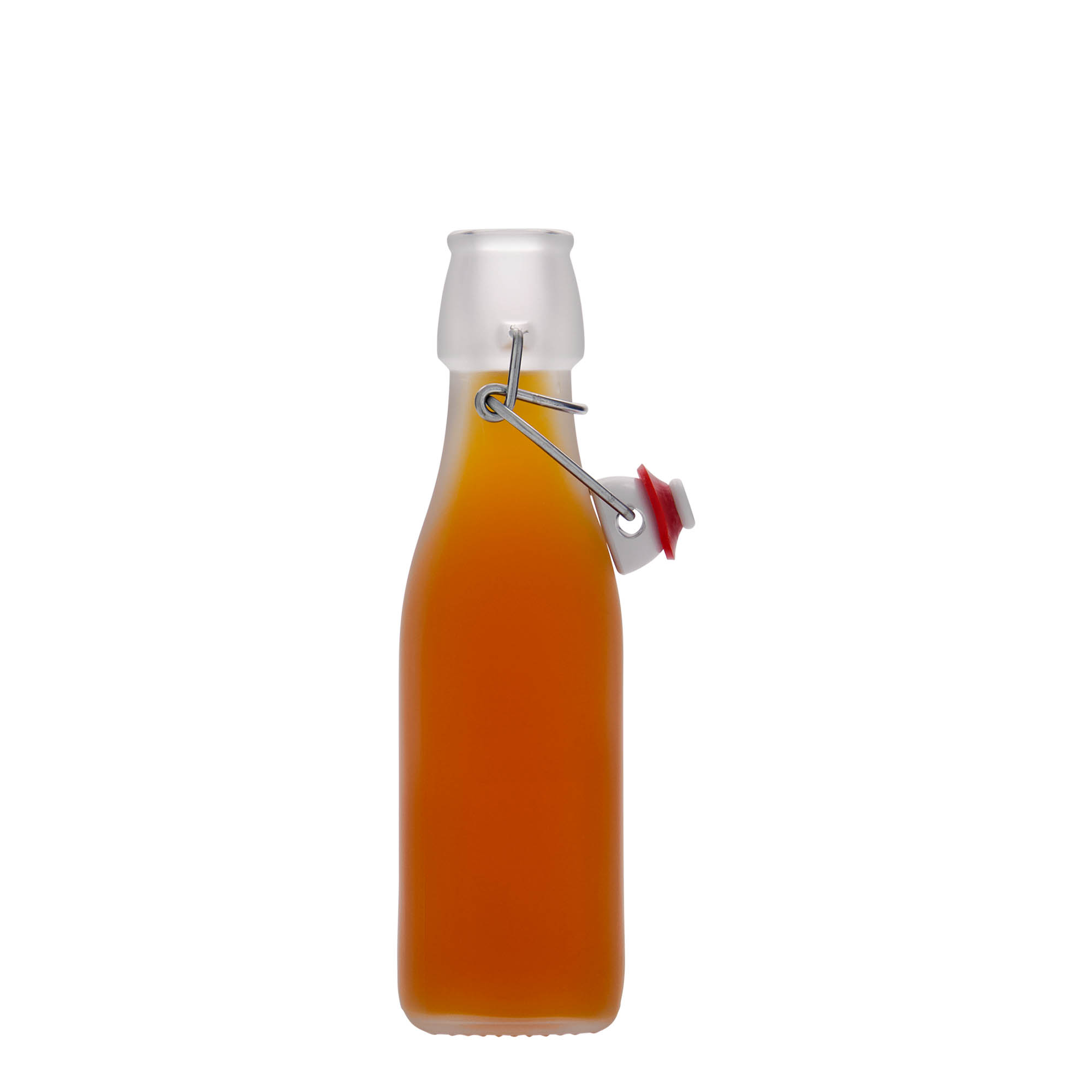 250 ml staklena boca „Swing, kvadratna, bijela, grlo: zatvarač s kopčom“