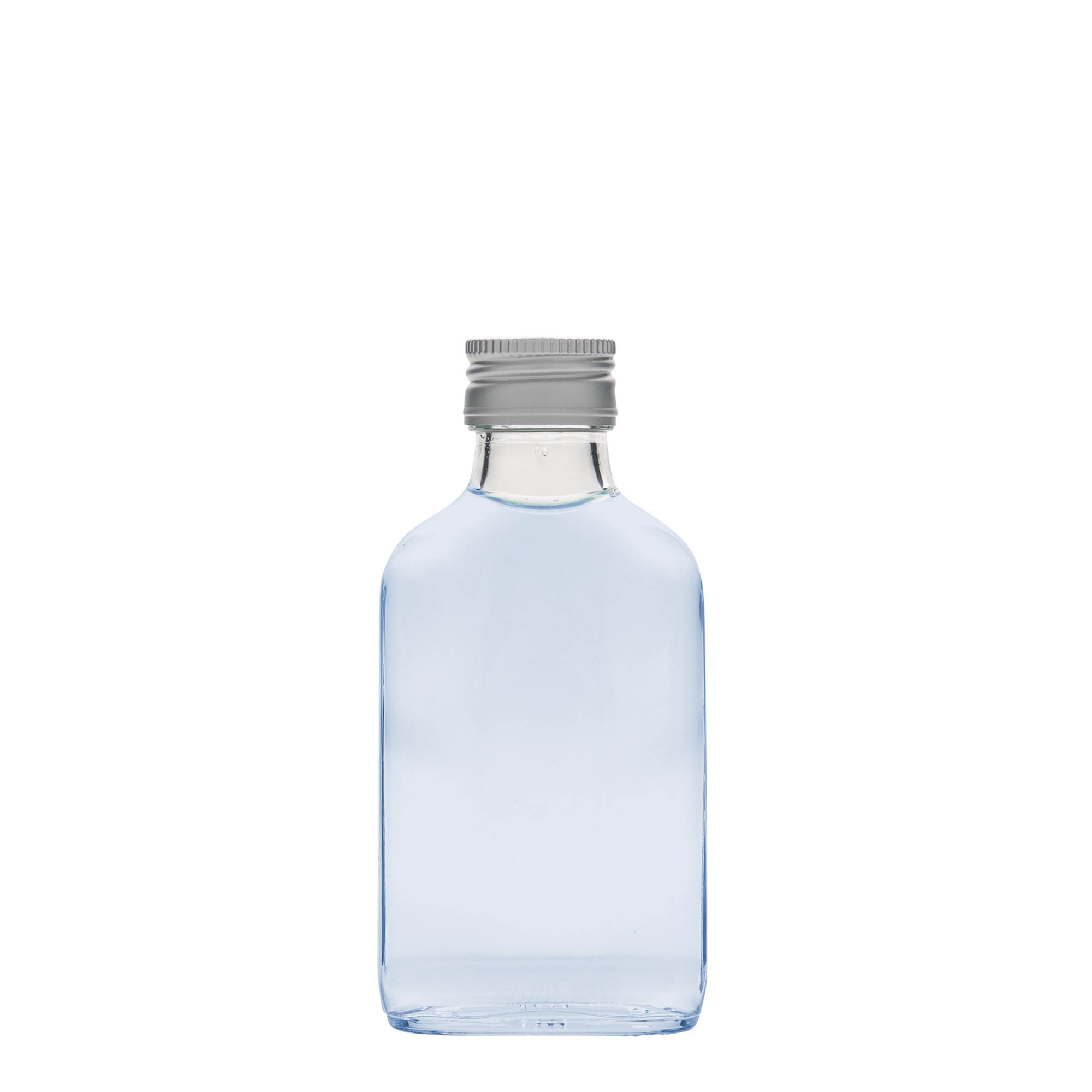 100 ml bočica za džep, pravougaona, staklo, grlo: PP 28 100 ml bočica za džep, pravougaona, staklo, grlo: PP 28
