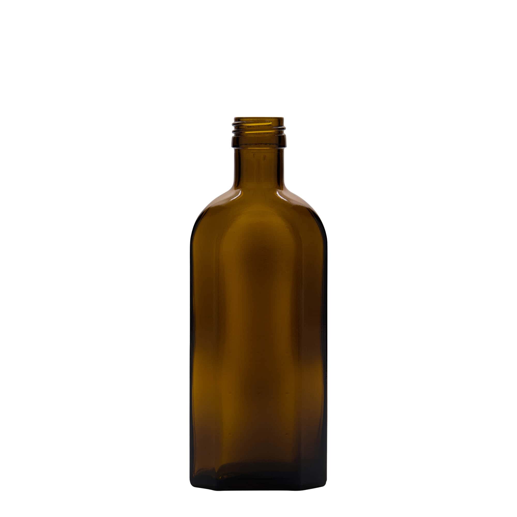 250 ml medicinska boca Meplat, ovalna, staklena, smeđa, grlo: PP 28
