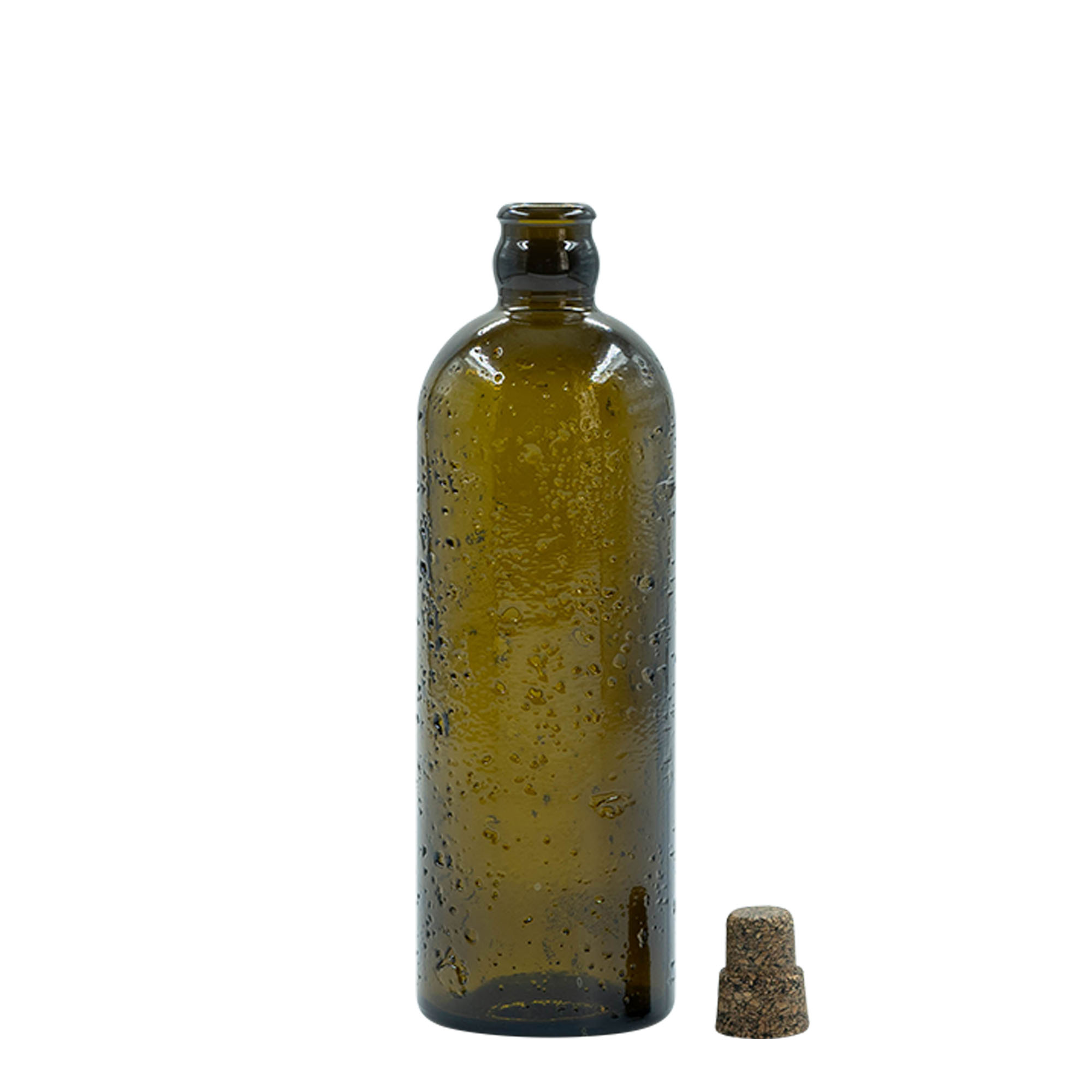500 ml ručno rađena staklena boca „Bobber Jr“, smeđa, grlo: pluta