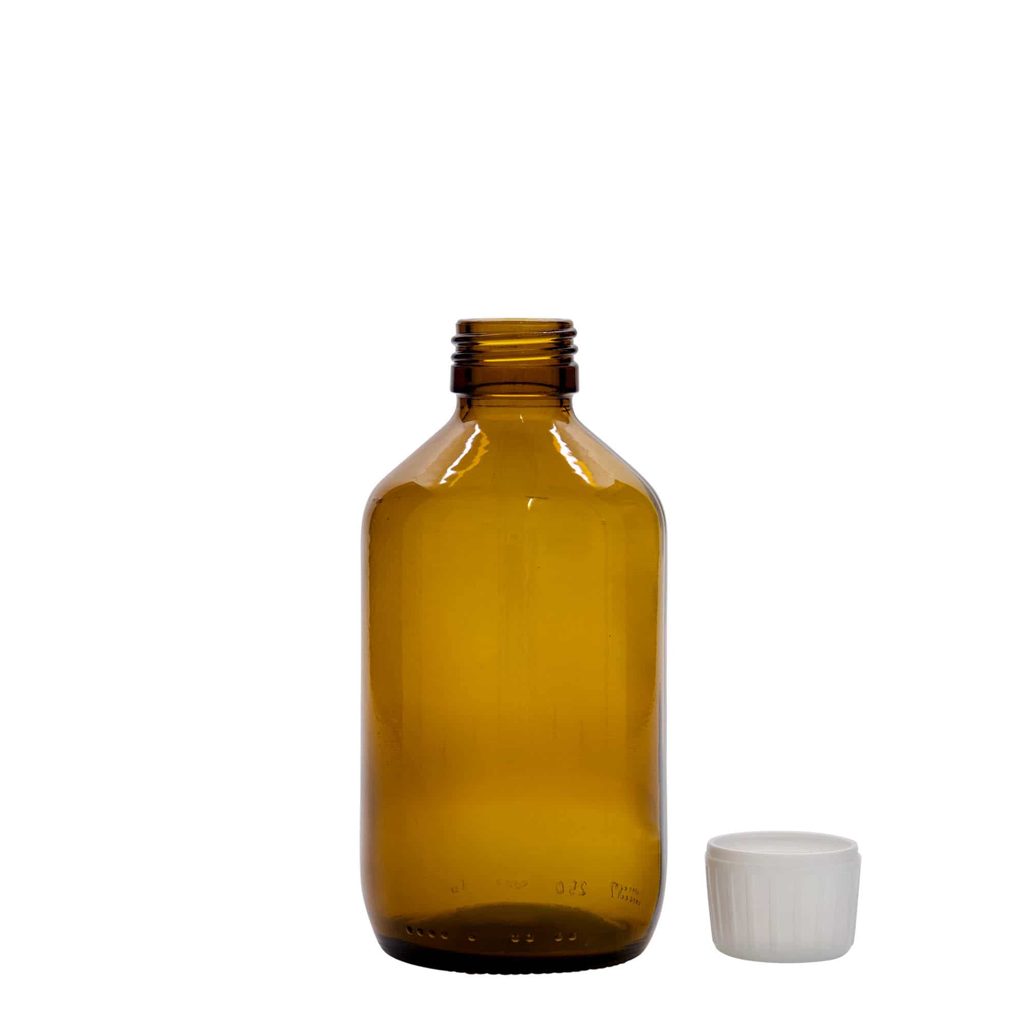 Medicinska flaša 250 ml, smeđa, staklo, otvor: PP 28