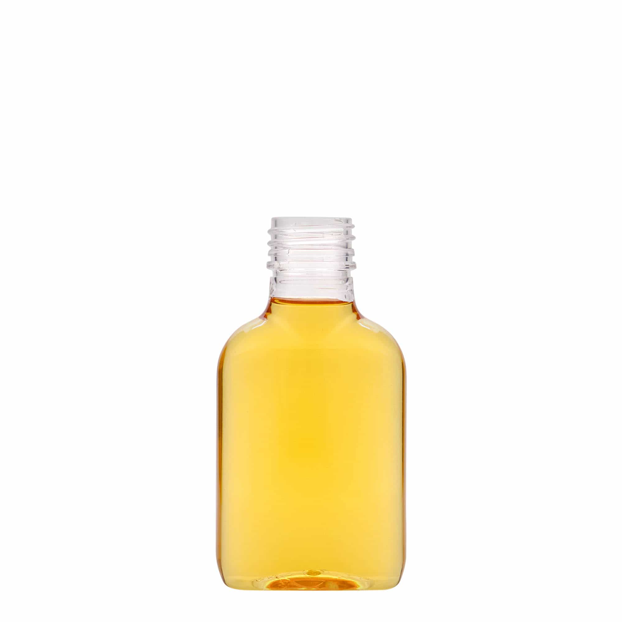 Džepna flaša 100 ml, ovalna, PET plastika, otvor: PP 28