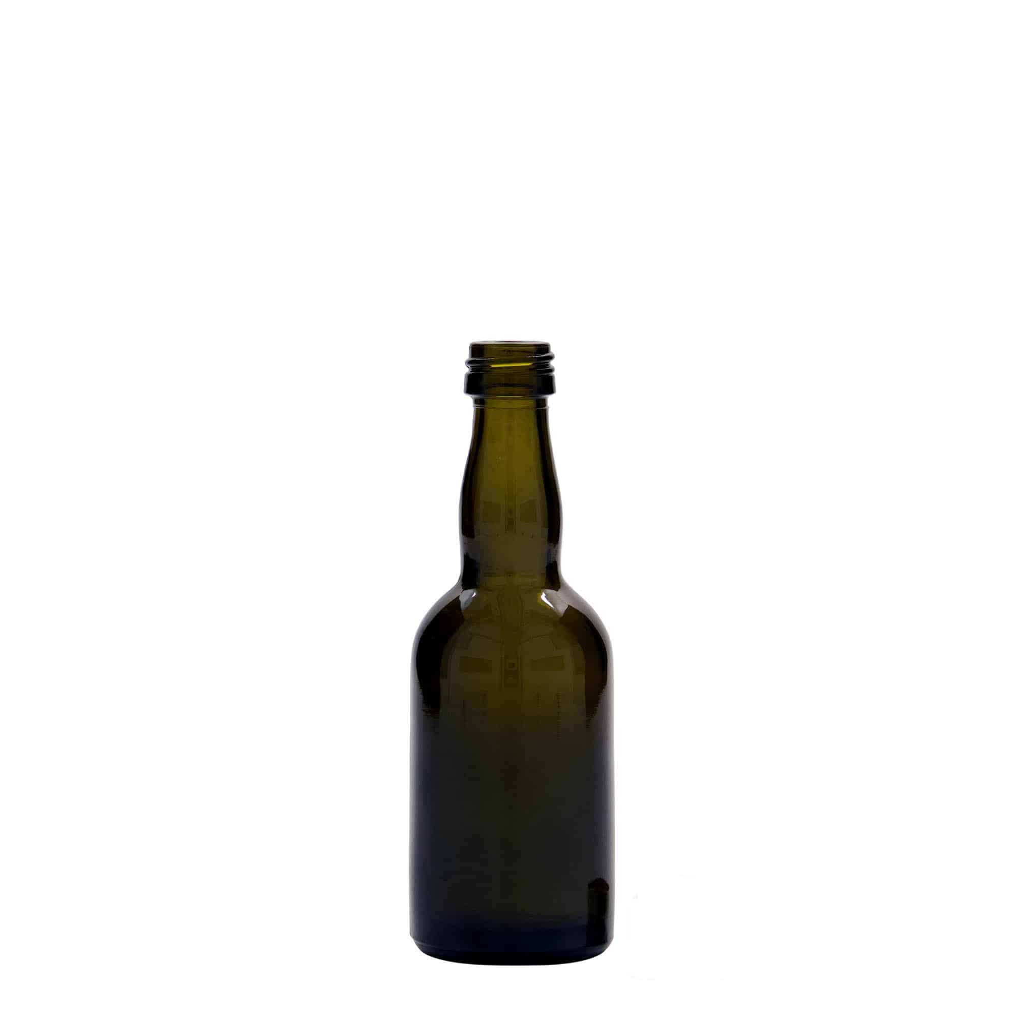 Staklena flaša 50 ml 'Proba', antikno zelena, otvor: PP 18