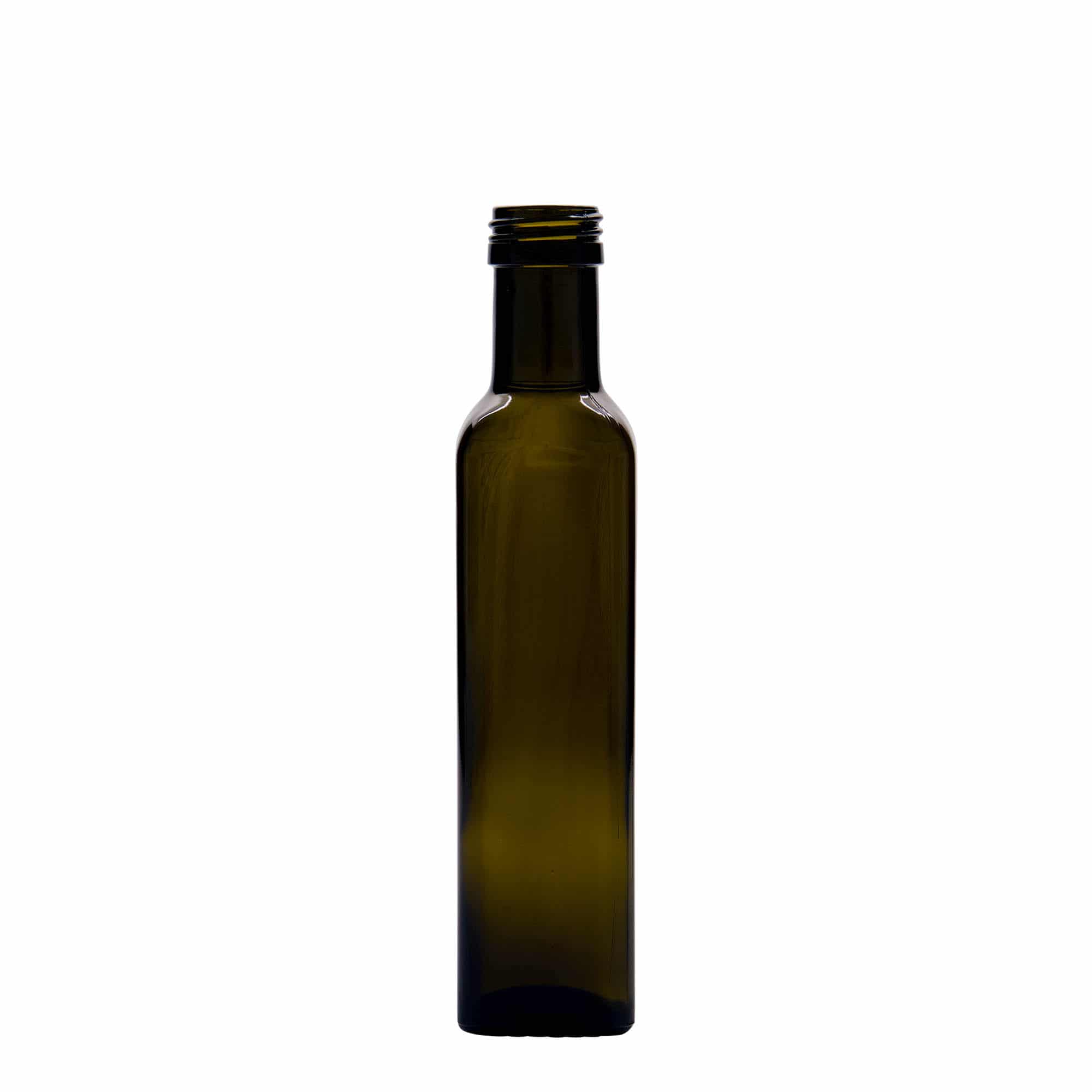 Staklena flaša 250 ml 'Marasca', kvadratna, antikno zelena, otvor: PP 31,5