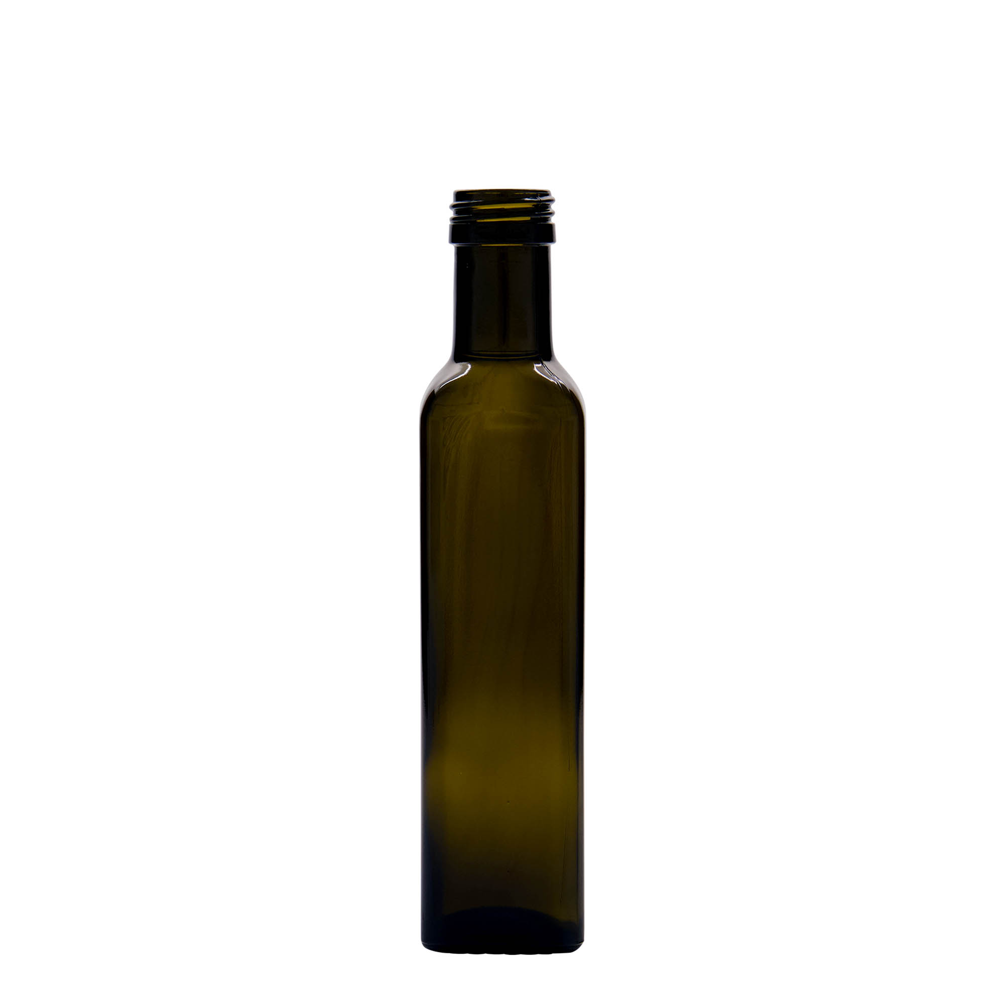 250 ml staklena boca 'Marasca', četvrtasta, antikno zelena, grlo: PP 31,5