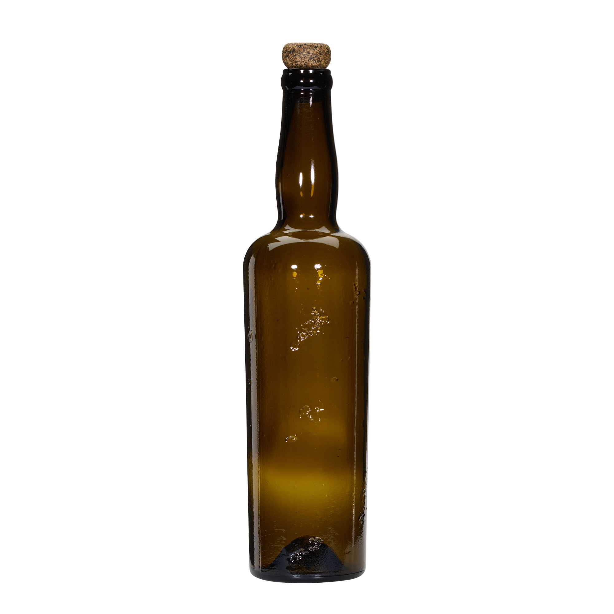 750 ml ručno izrađena staklena boca 'Siroco', smeđa, otvor: plutani čep