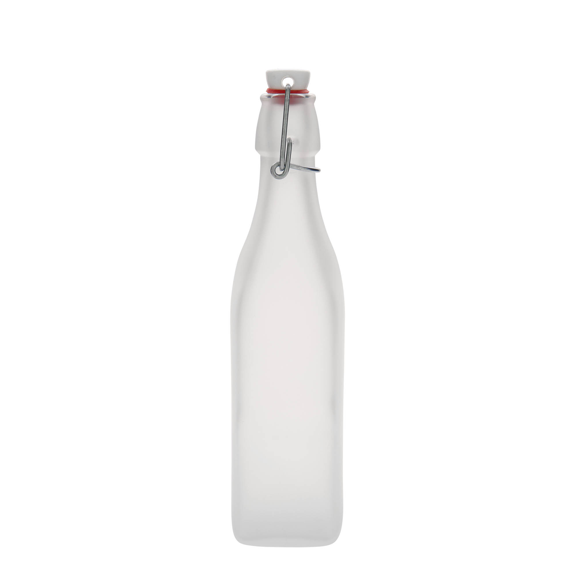 500 ml staklena boca 'Swing, kvadratna, bijela, grlo: zatvarač s kopčom'