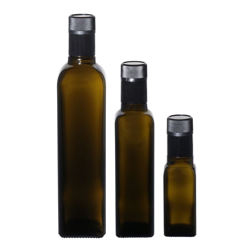 Flaša za sirće/ulje 100 ml 'Quadra', staklo, kvadratna, antikno zelena, otvor: DOP