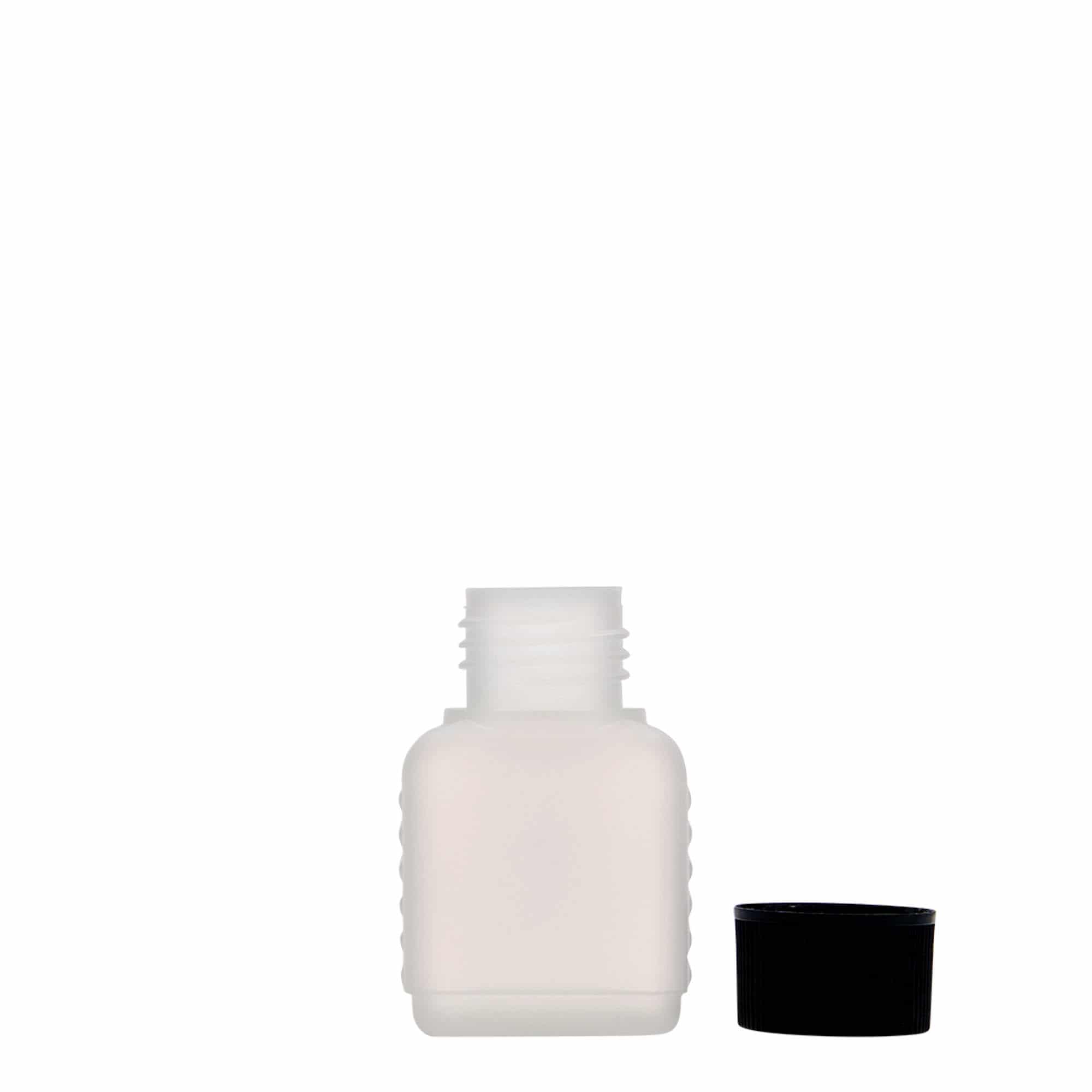 Kanister flaša 50 ml, kvadratna, HDPE plastika, prirodna, otvor: DIN 25