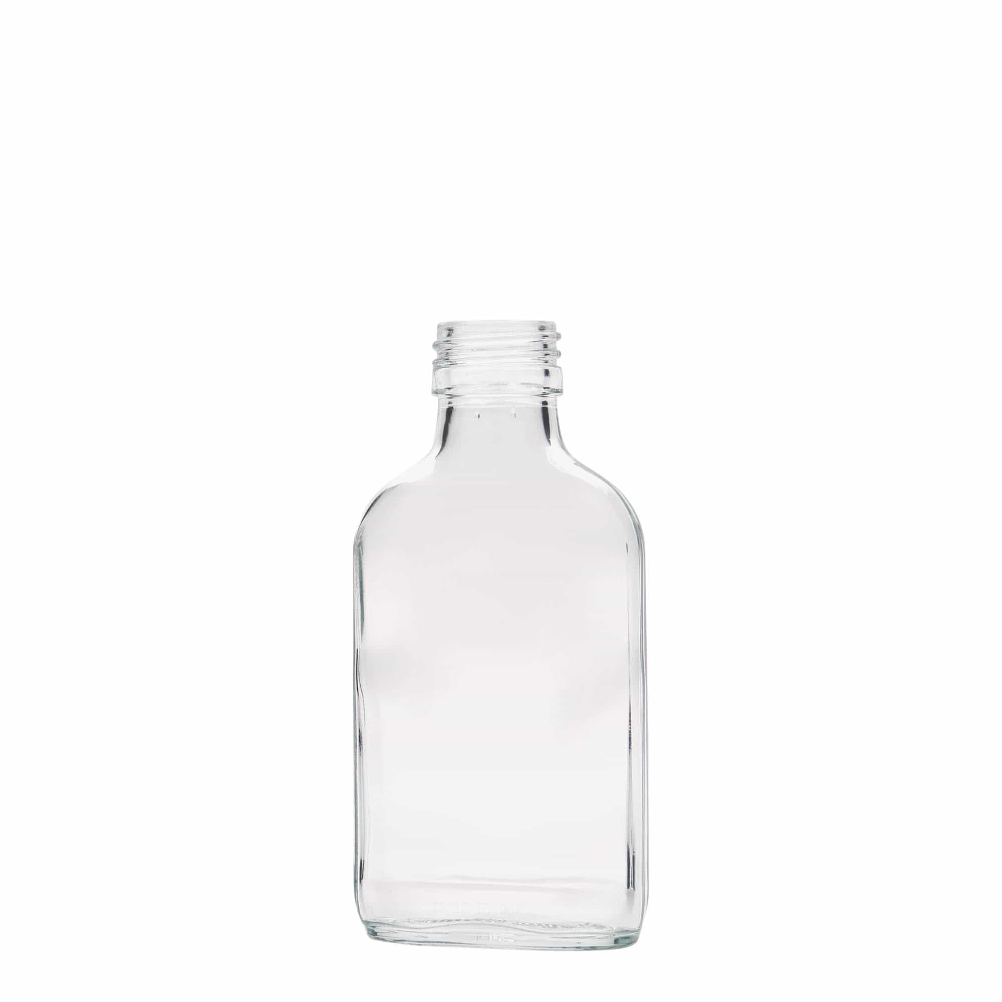 100 ml bočica za džep, pravougaona, staklo, grlo: PP 28