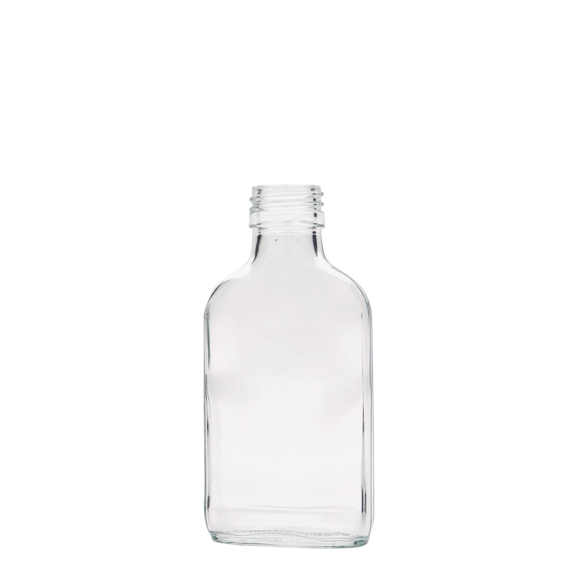 100 ml bočica za džep, pravougaona, staklo, grlo: PP 28 100 ml bočica za džep, pravougaona, staklo, grlo: PP 28