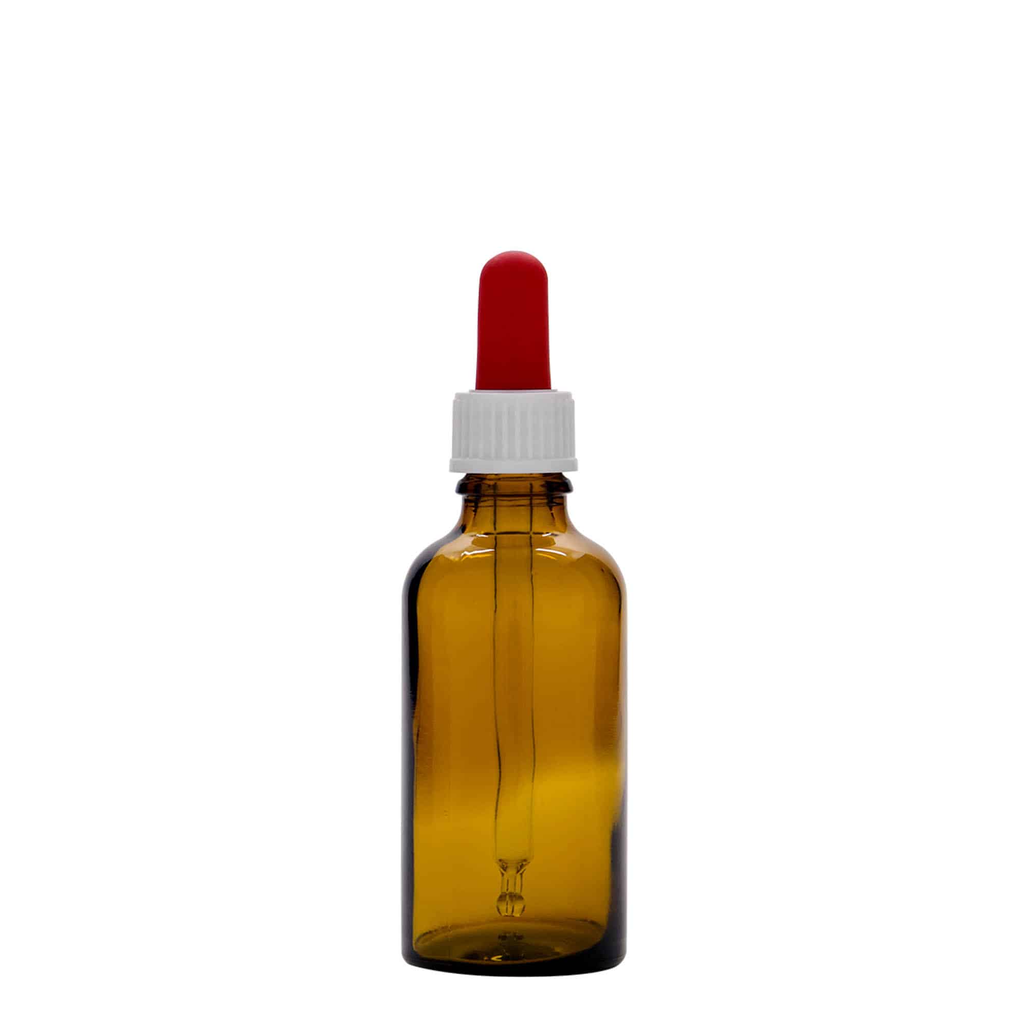 Medicinska flaša sa pipetom 50 ml, staklo, smeđe-crvena, otvor: DIN 18