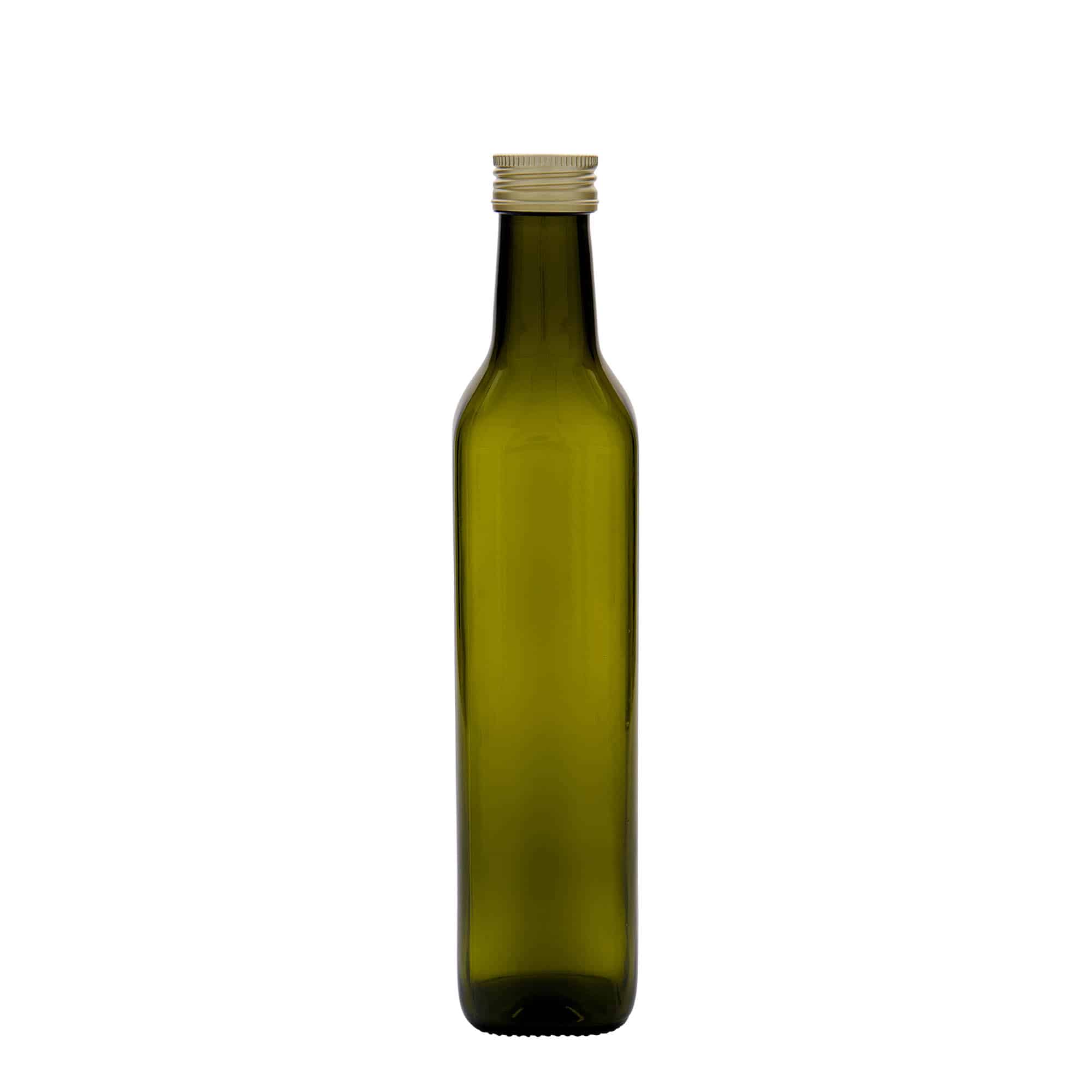 Staklena flaša 500 ml 'Marasca', kvadratna, antikno zelena, otvor: PP 31,5