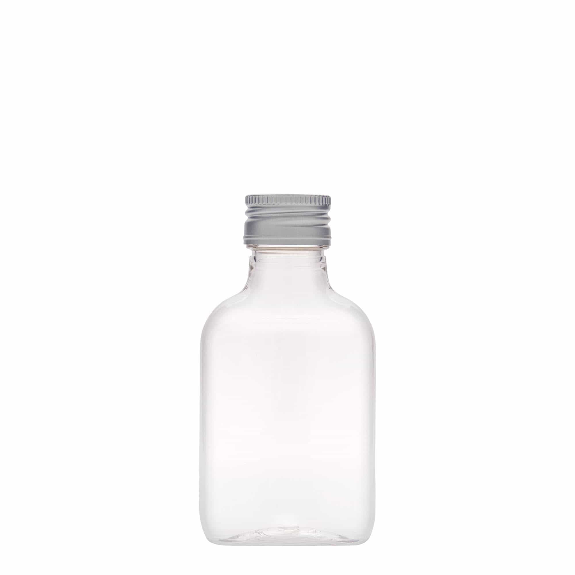 Džepna flaša 100 ml, ovalna, PET plastika, otvor: PP 28