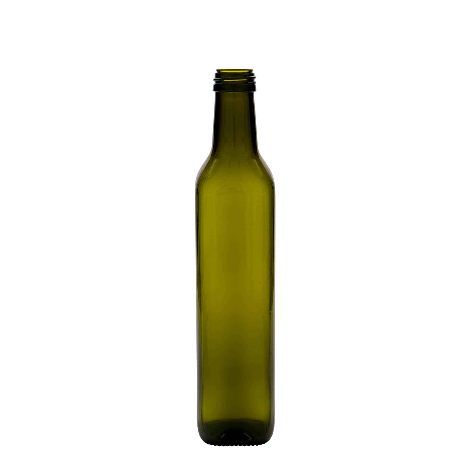 Staklena flaša 500 ml 'Marasca', kvadratna, antikno zelena, otvor: PP 31,5 Staklena flaša 500 ml 'Marasca', kvadratna, antikno zelena, otvor: PP 31,5