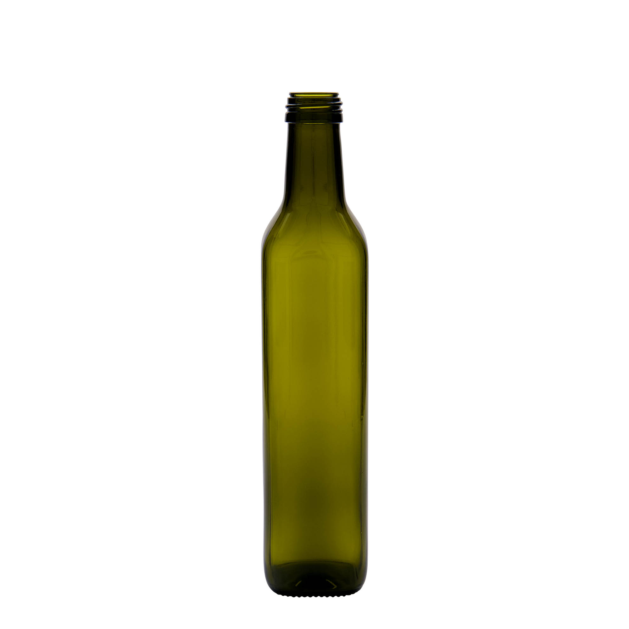 500 ml staklena boca „Marasca“, kvadratna, antikno zelena, grlo: PP 31,5