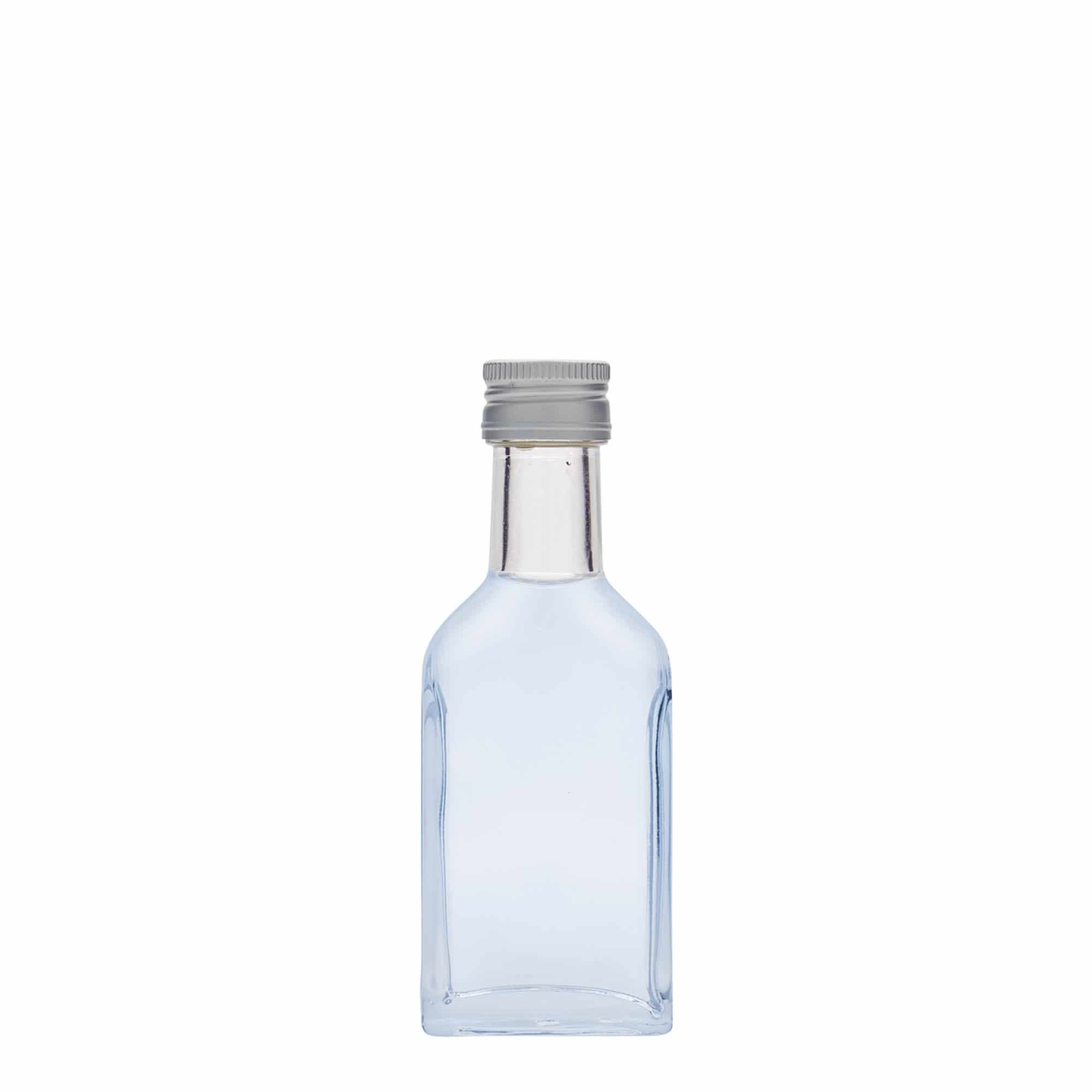 40 ml bočica za džep dugog vrata, pravougaona, staklena, grlo: PP 22
