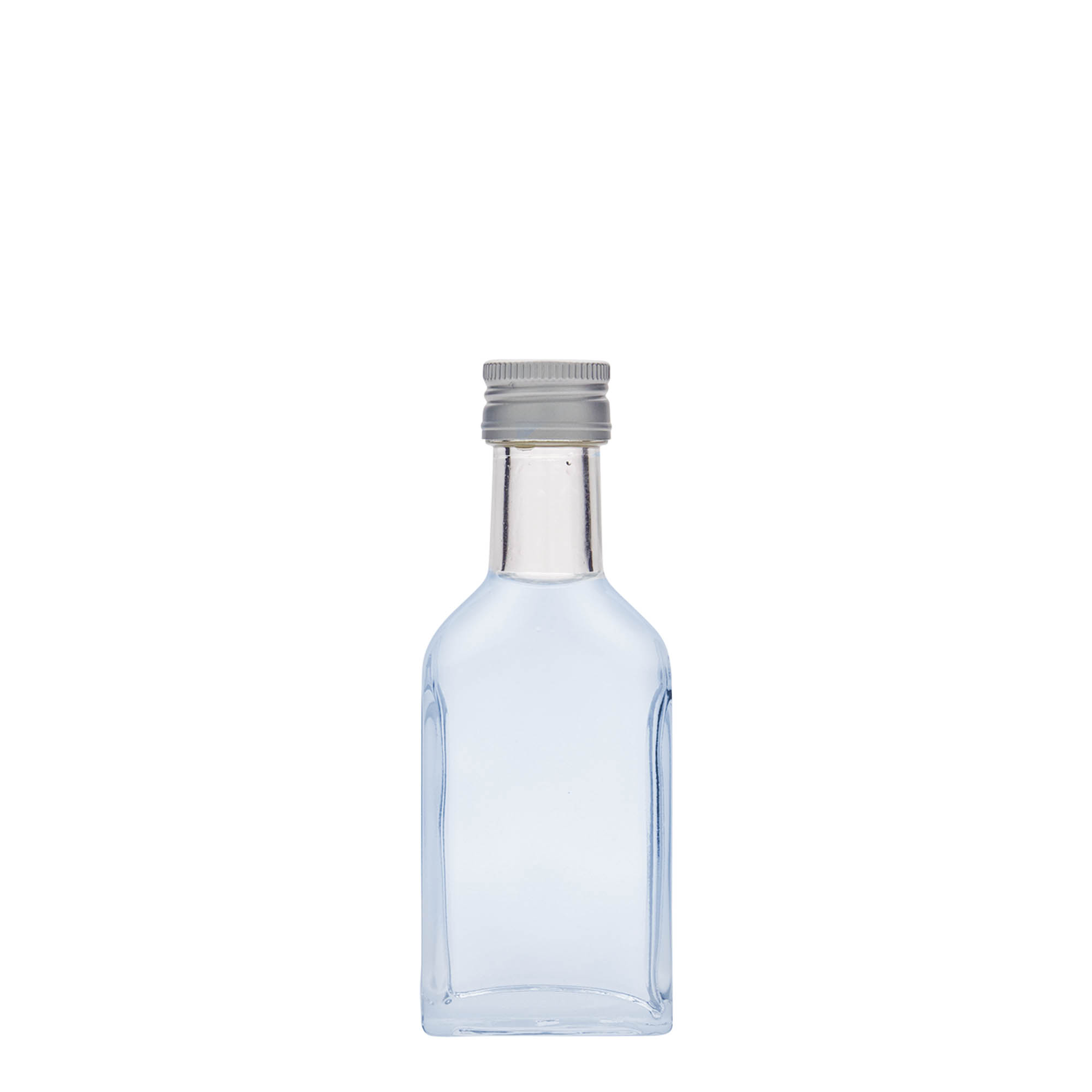 40 ml bočica za džep dugog vrata, pravougaona, staklena, grlo: PP 22 40 ml bočica za džep dugog vrata, pravougaona, staklena, grlo: PP 22