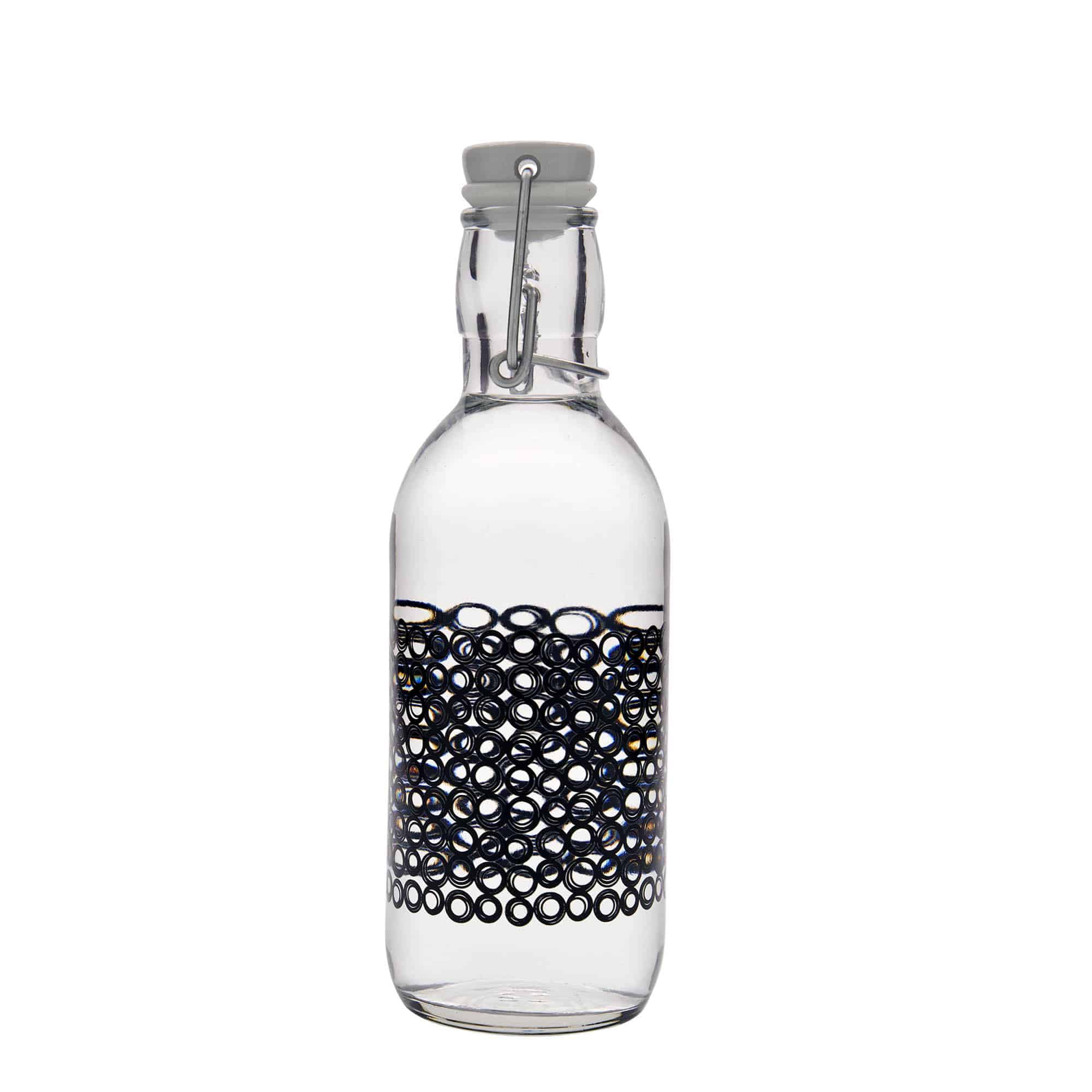 500 ml staklena boca „Emilia“, motiv: Circola nero, otvor: zatvarač s kopčom