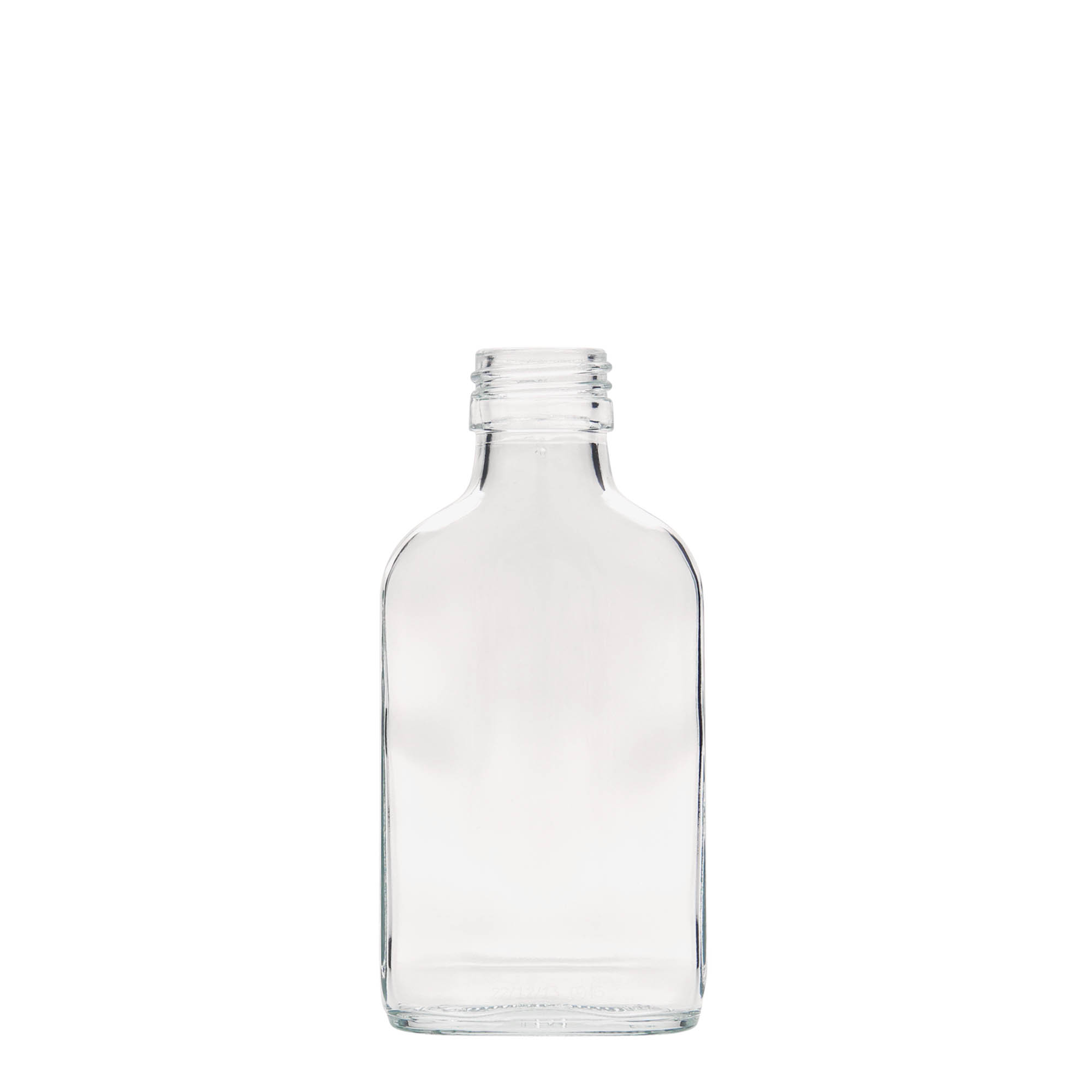 100 ml bočica za džep, pravougaona, staklo, grlo: PP 28 100 ml bočica za džep, pravougaona, staklo, grlo: PP 28