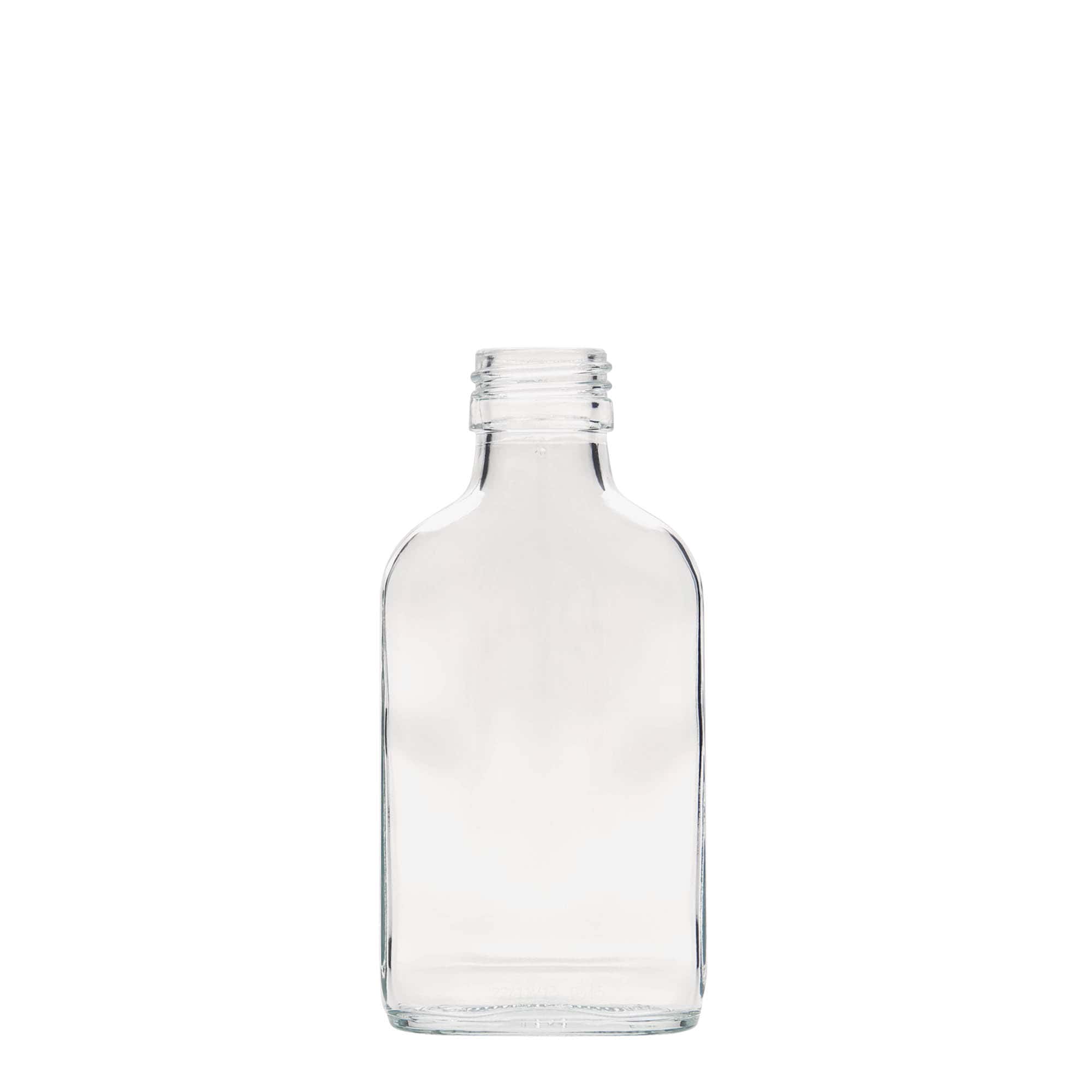 100 ml bočica za džep, pravougaona, staklo, grlo: PP 28