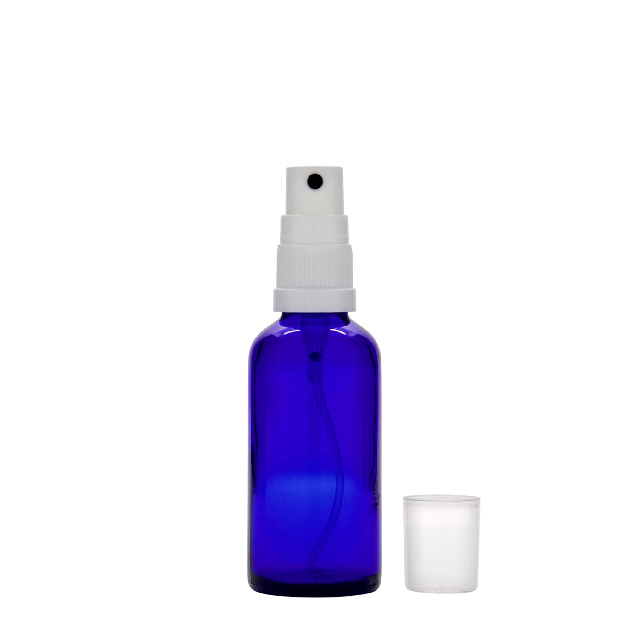 50 ml bočica sa raspršivačem, medicinska, staklena, kraljevsko plava, grlo: DIN 18 50 ml bočica sa raspršivačem, medicinska, staklena, kraljevsko plava, grlo: DIN 18