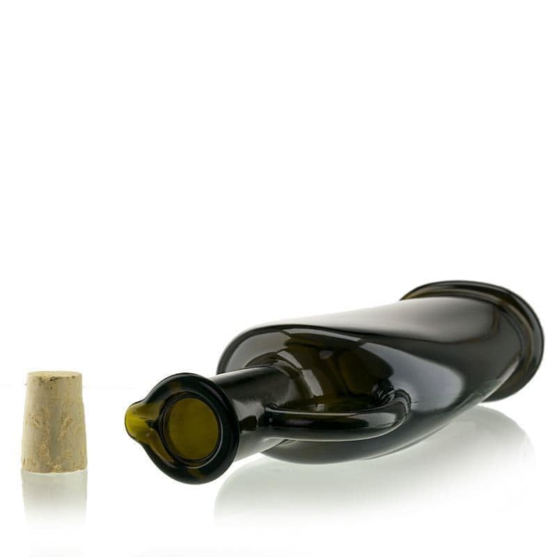Staklena flaša 500 ml 'Eleganta', ovalna, antikno zelena, otvor: Pluto