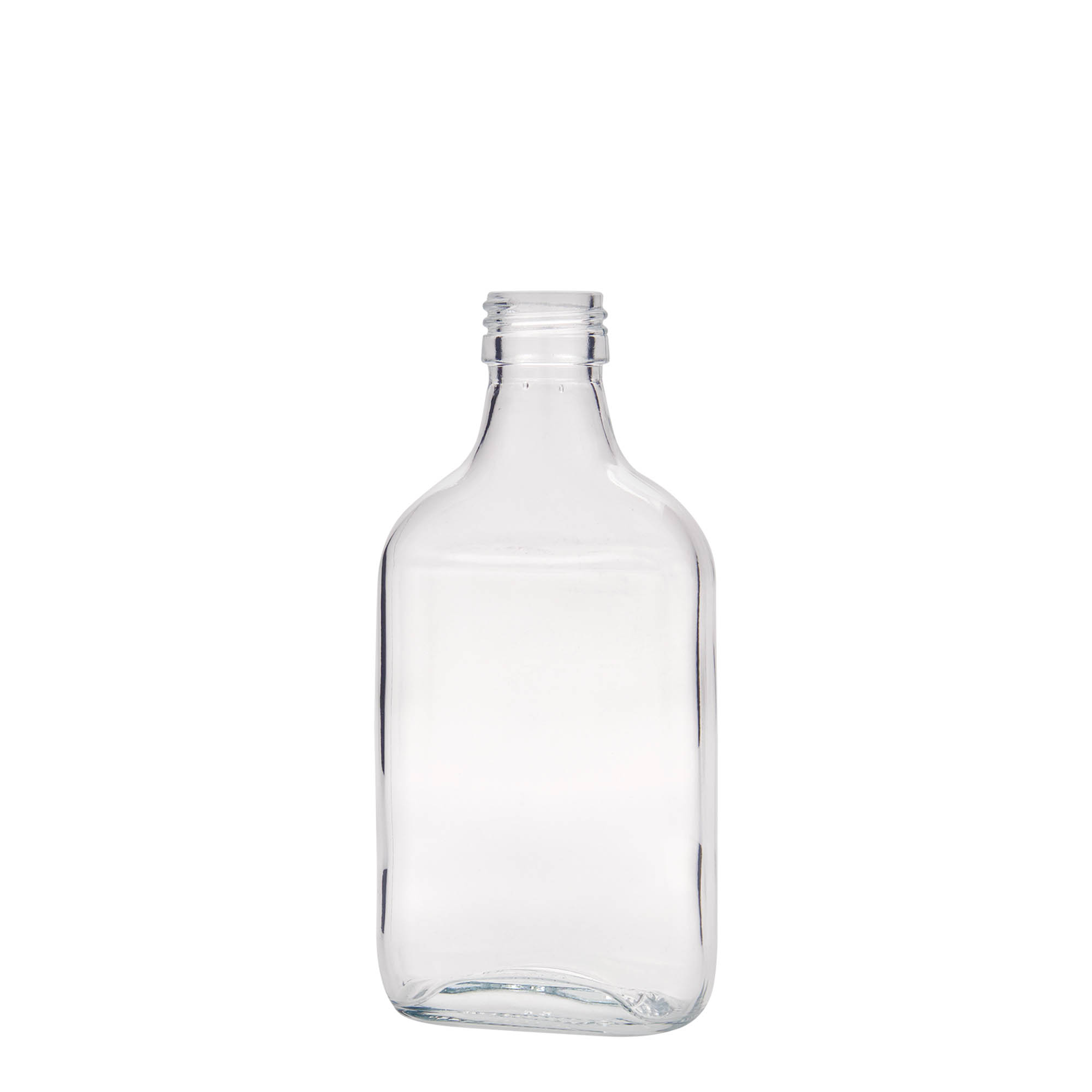200 ml bočica za džep, pravougaona, staklo, grlo: PP 28 200 ml bočica za džep, pravougaona, staklo, grlo: PP 28