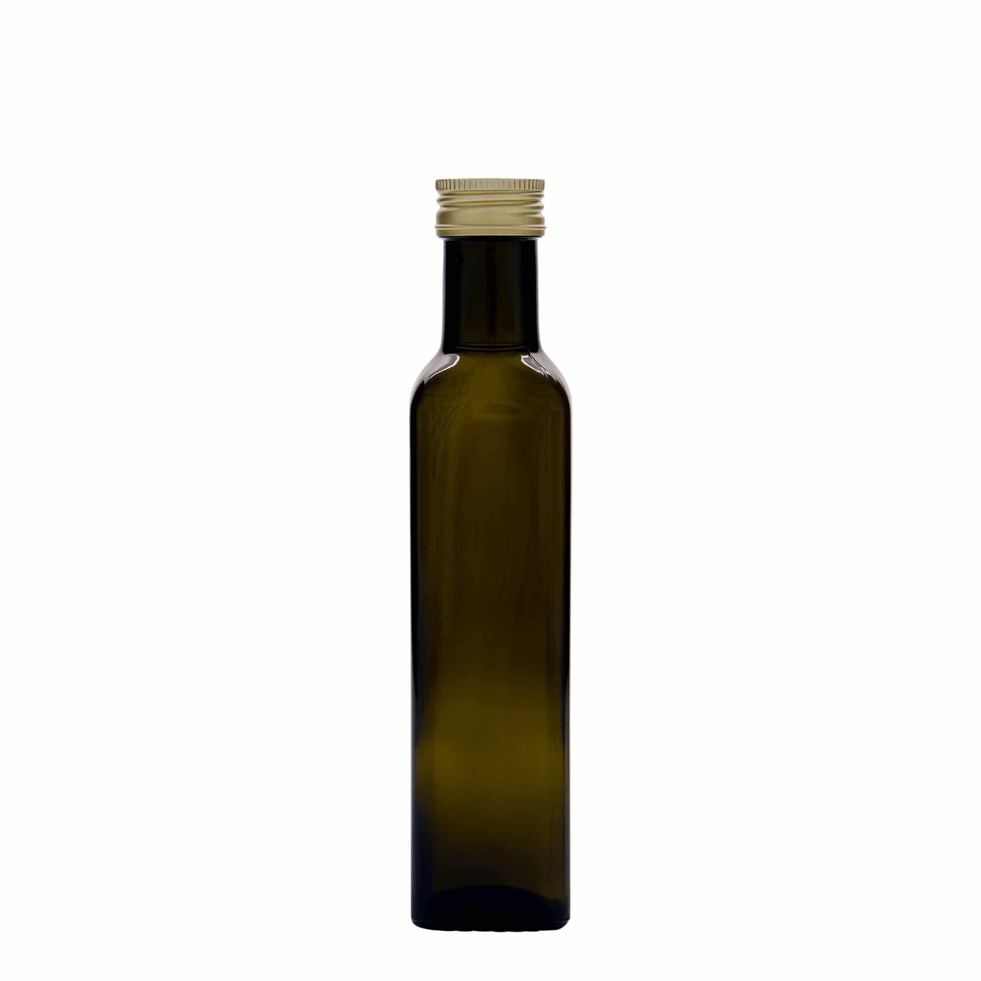 Staklena flaša 250 ml 'Marasca', kvadratna, antikno zelena, otvor: PP 31,5