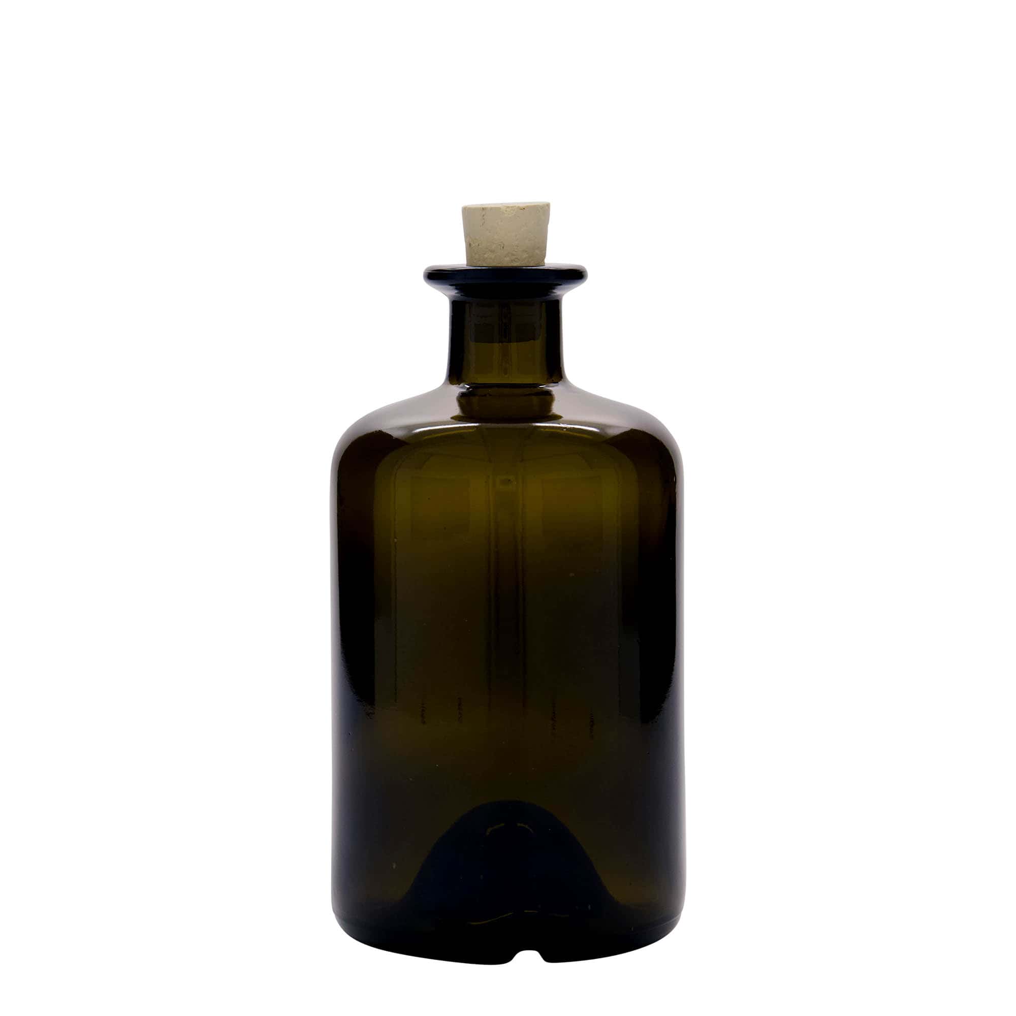 Staklena apotekarska flaša 500 ml, antikno zelena, otvor: Pluto