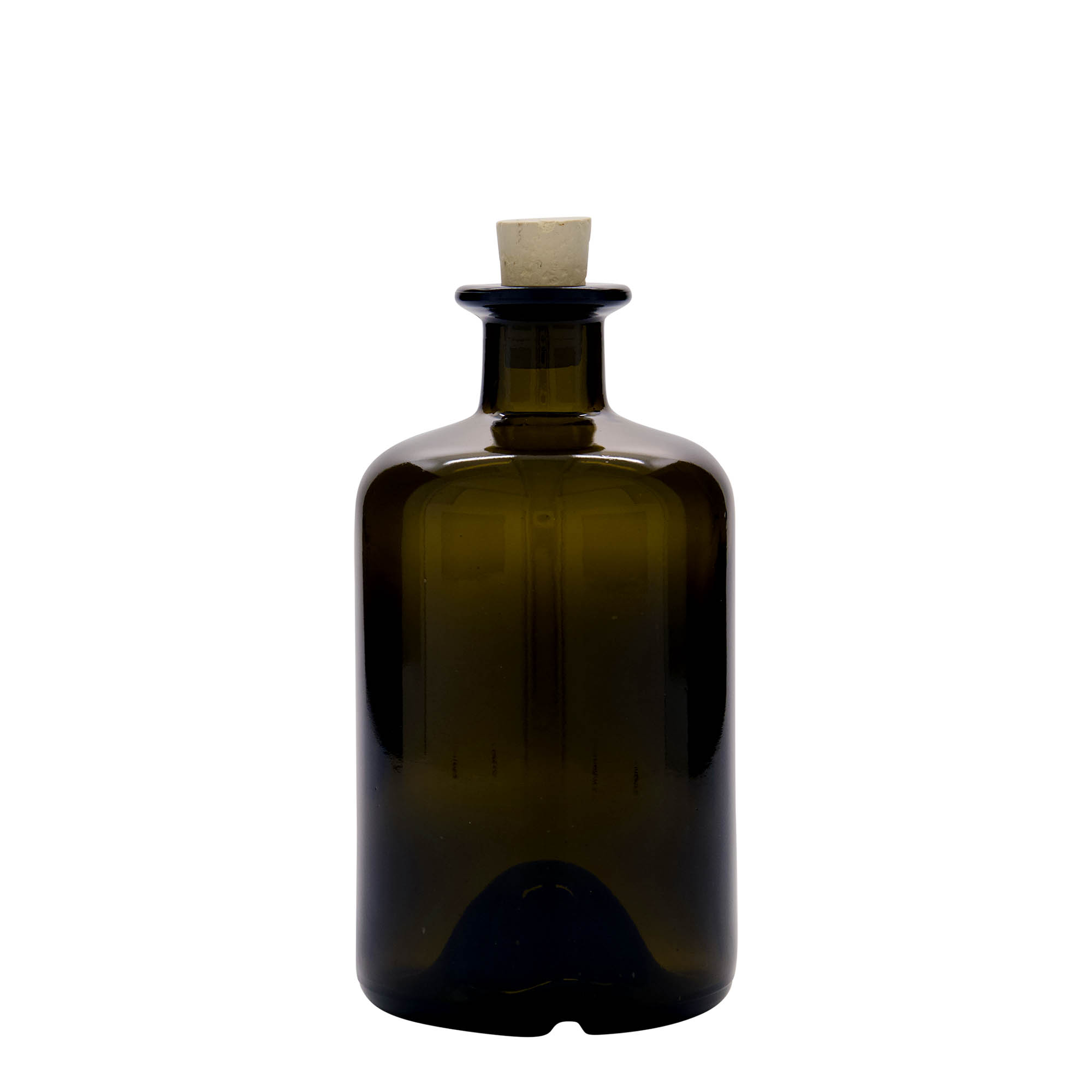 500 ml staklena boca apotekarska, antikno zelena, otvor: pluta