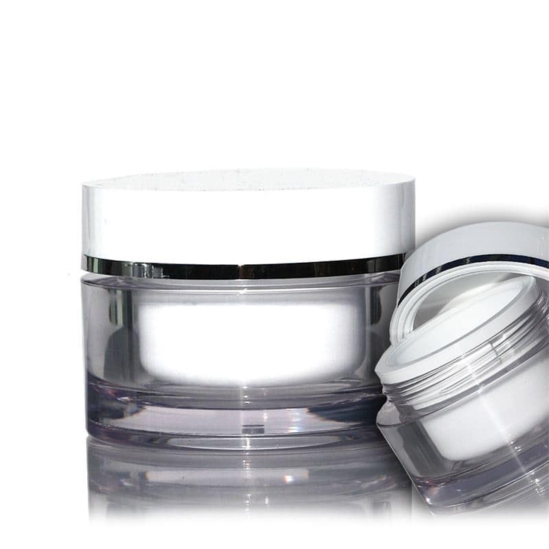 Teglica 30 ml, SAN plastika, bijela, otvor: Navojni zatvarač Teglica 30 ml, SAN plastika, bijela, otvor: Navojni zatvarač