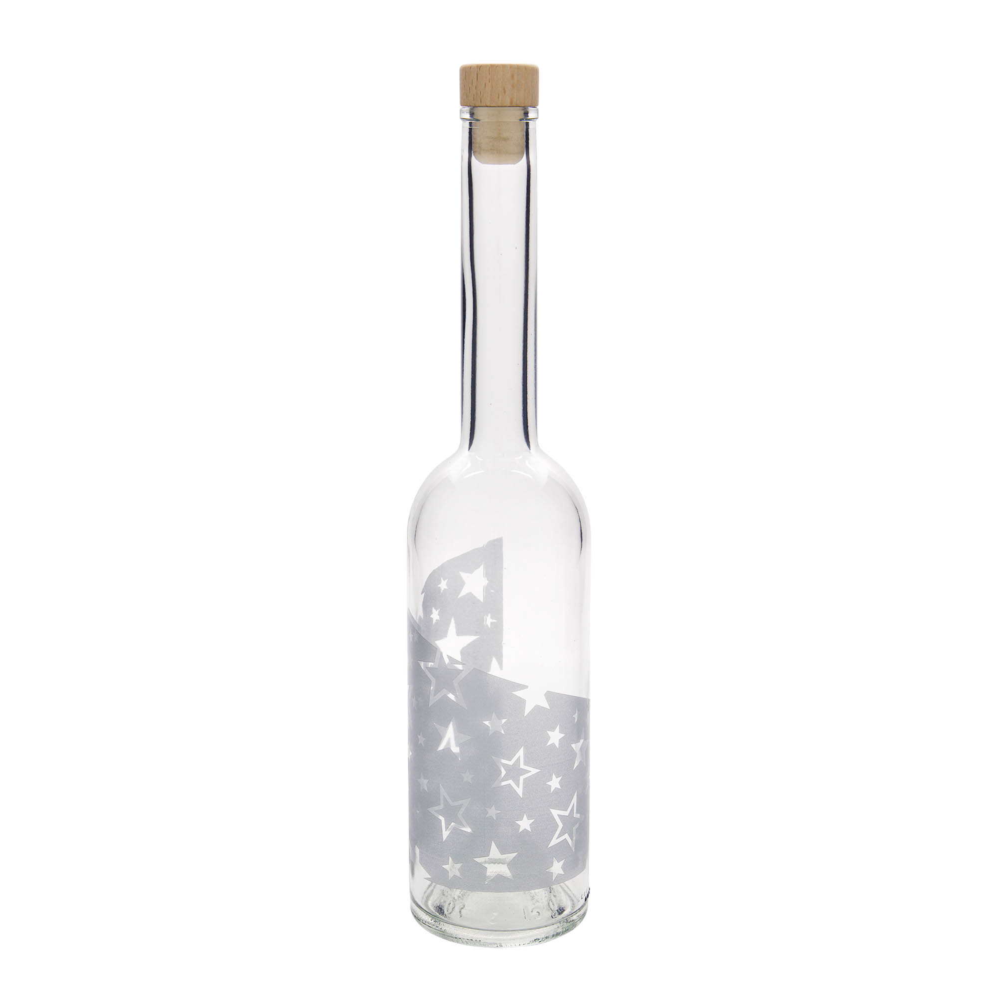 500 ml staklena boca 'Opera', motiv: srebrne zvijezde, otvor: pluta 500 ml staklena boca 'Opera', motiv: srebrne zvijezde, otvor: pluta