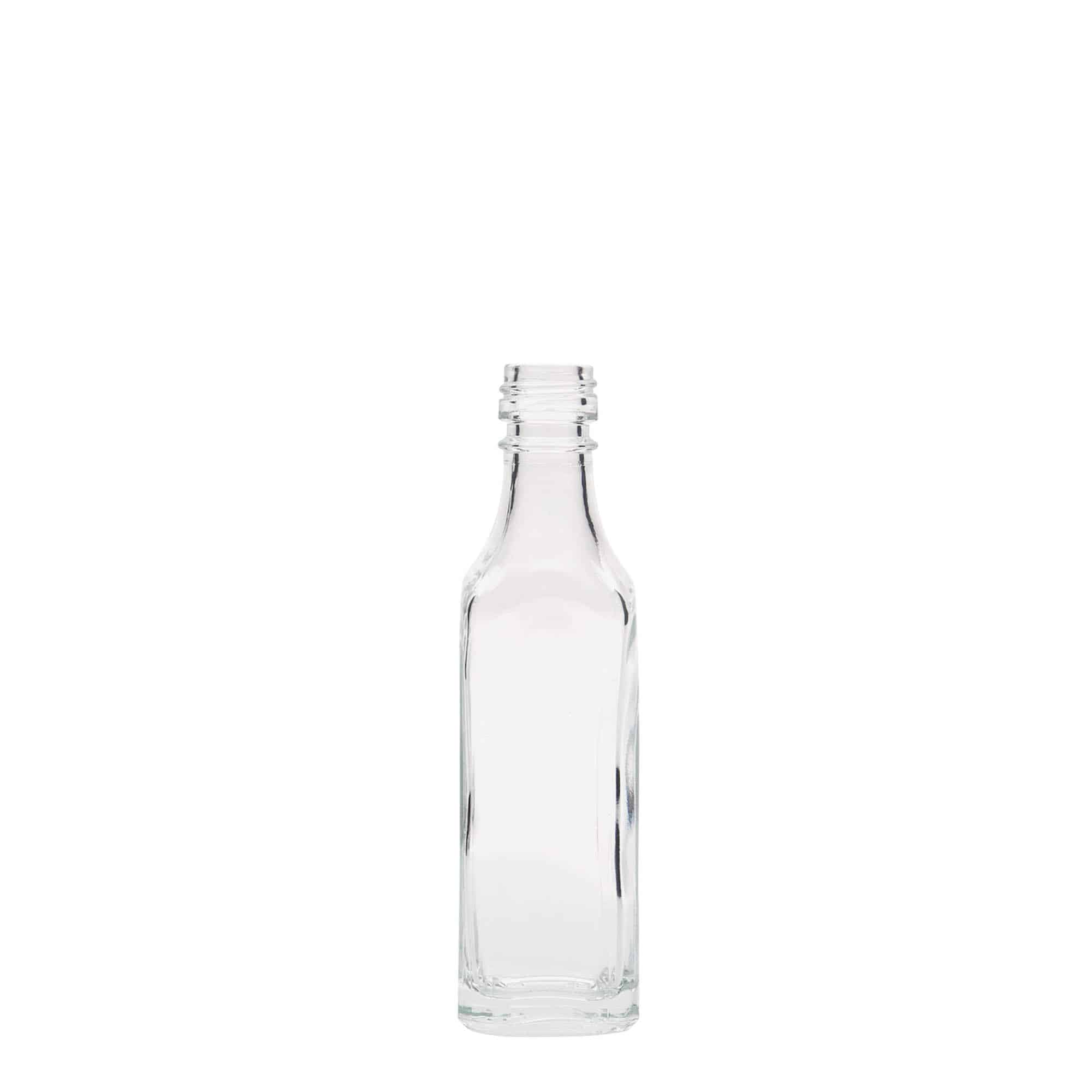 Staklena flaša 50 ml 'Siena', kvadratna, otvor: PP 18 Staklena flaša 50 ml 'Siena', kvadratna, otvor: PP 18