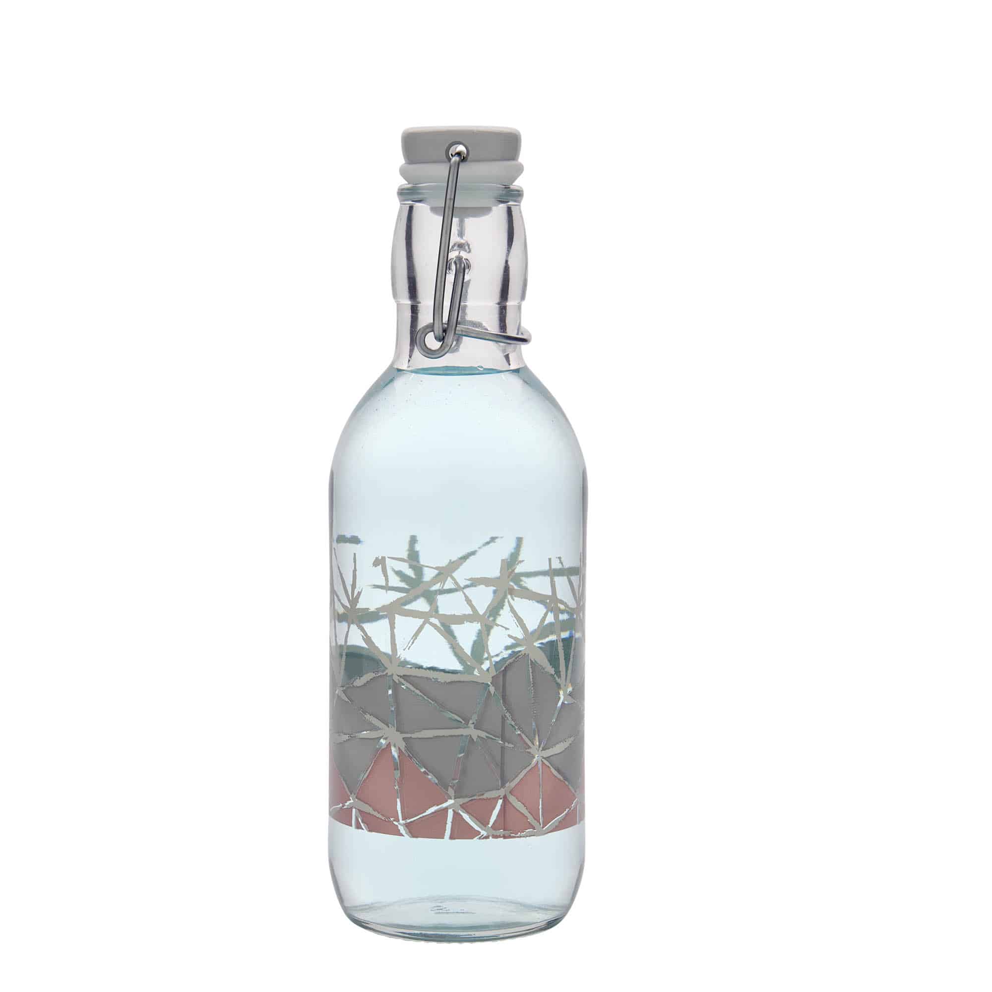 Staklena flaša 500 ml 'Emilia', motiv: Manolibera rosa, otvor: Zatvarač sa žicom