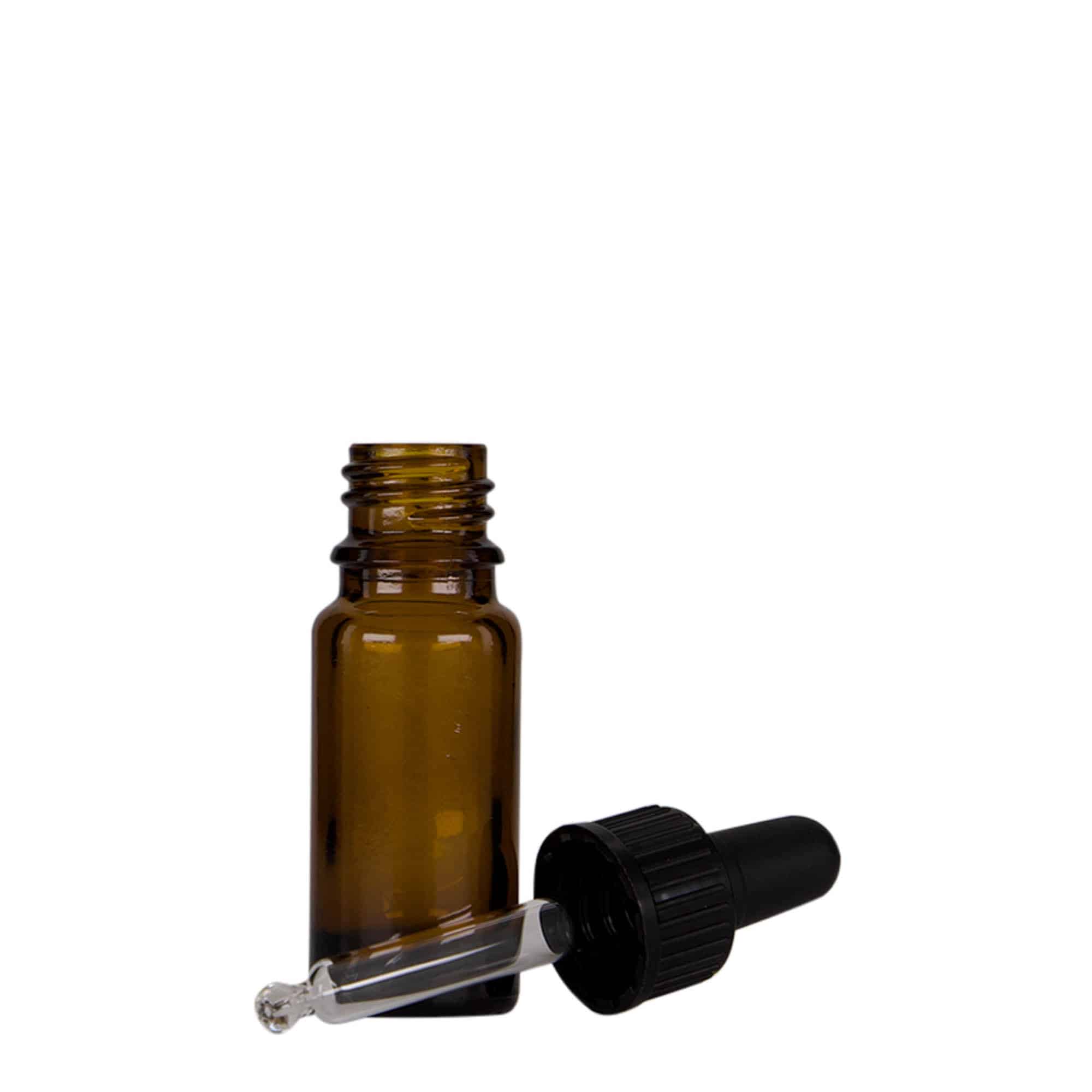 Medicinska flaša sa pipetom 10 ml, staklo, smeđe-crna, otvor: DIN 18