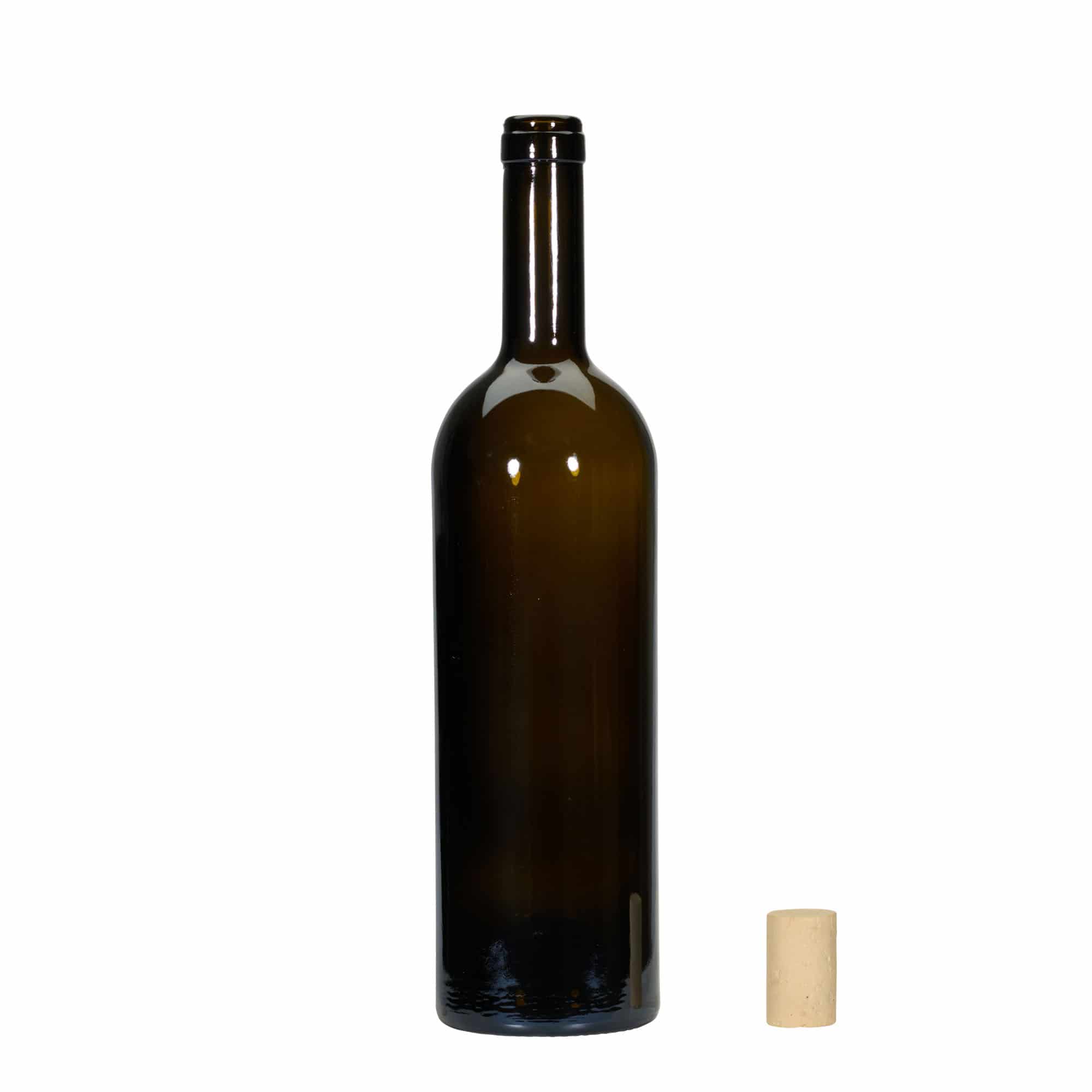 Flaša za vino 750 ml 'Golia', antikno zelena, otvor: Pluto