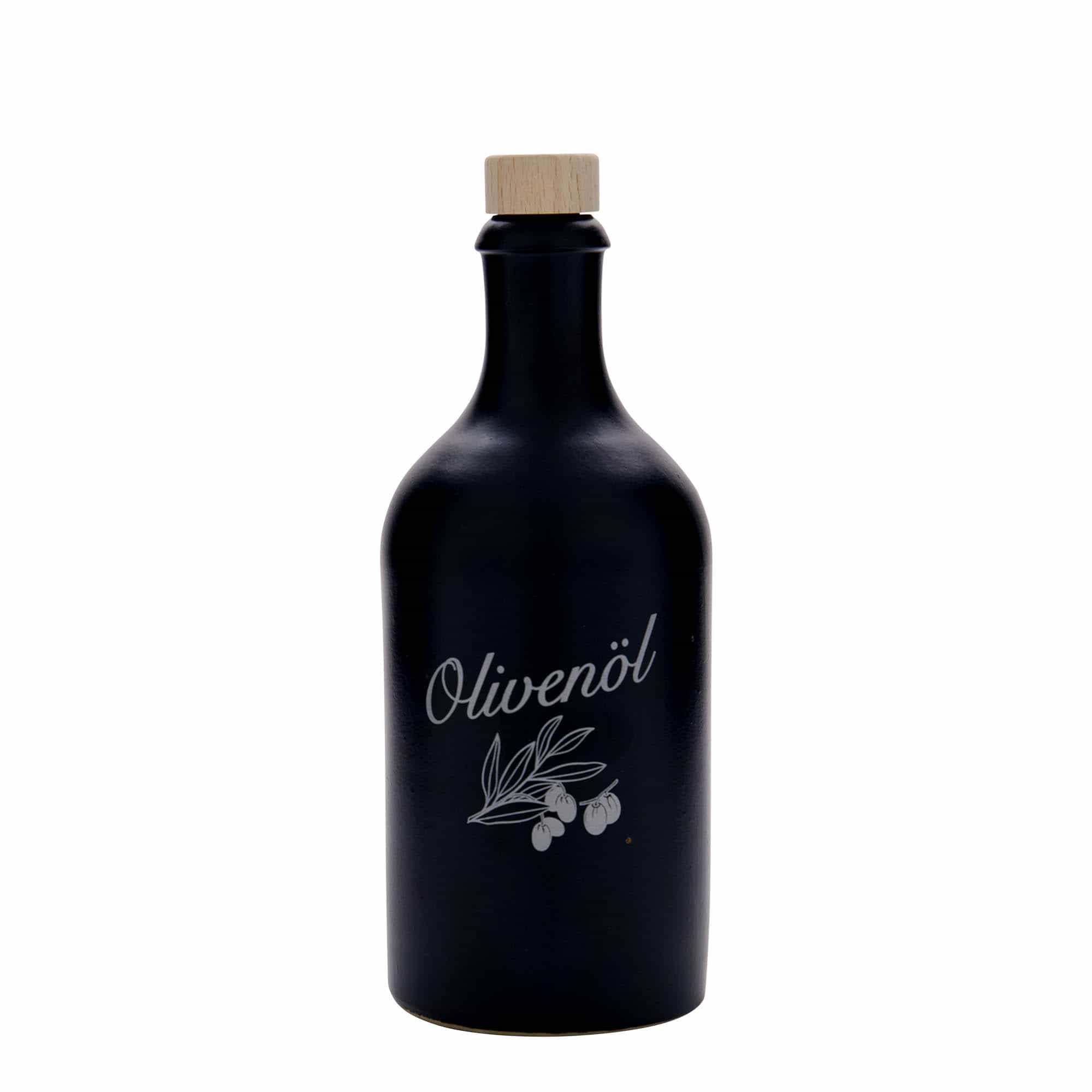 Glineni vrč 500 ml, motiv: Maslinovo ulje, keramika, crna, otvor: Pluto