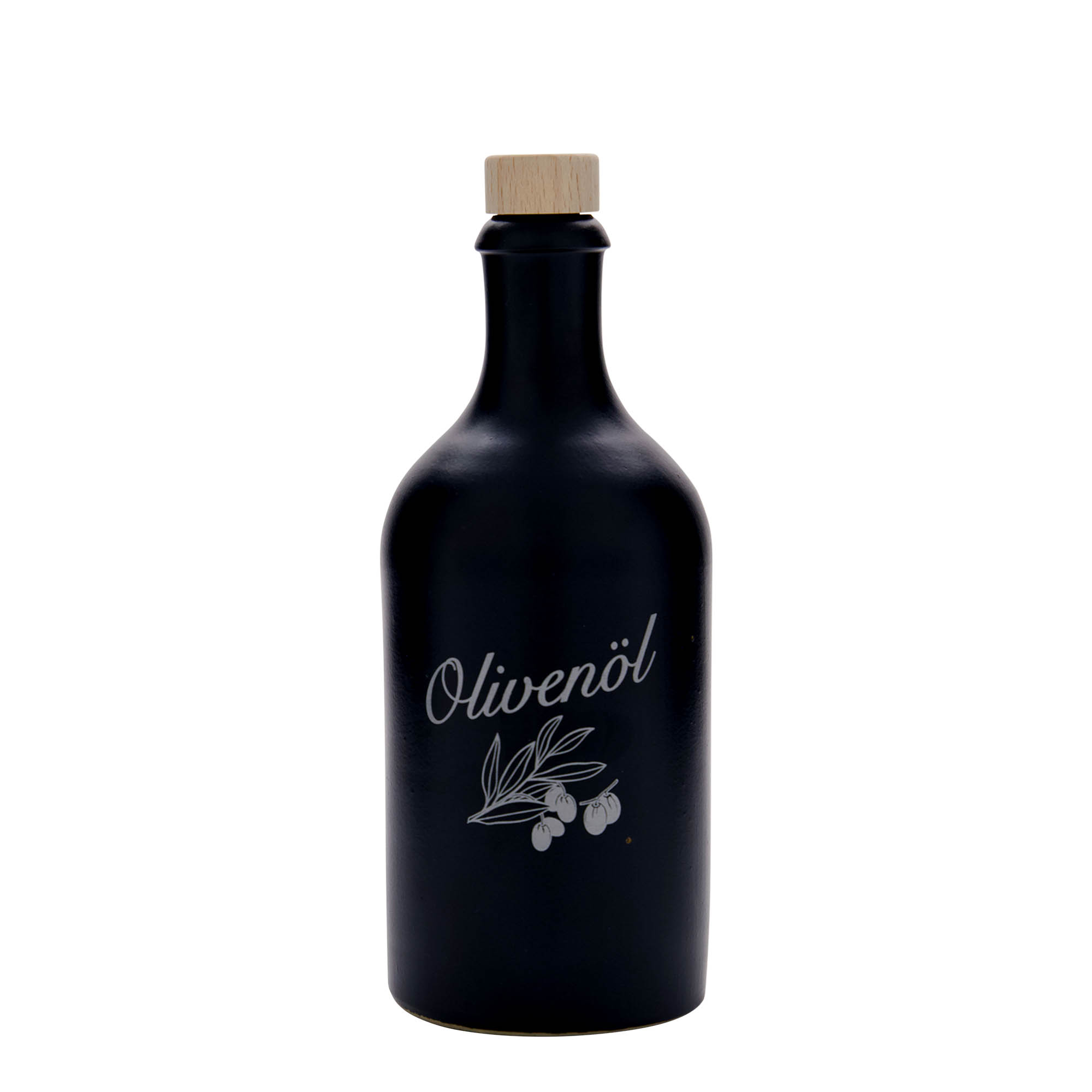 500 ml glineni vrč, motiv: maslinovo ulje, kamenina, crni, grlo: pluta