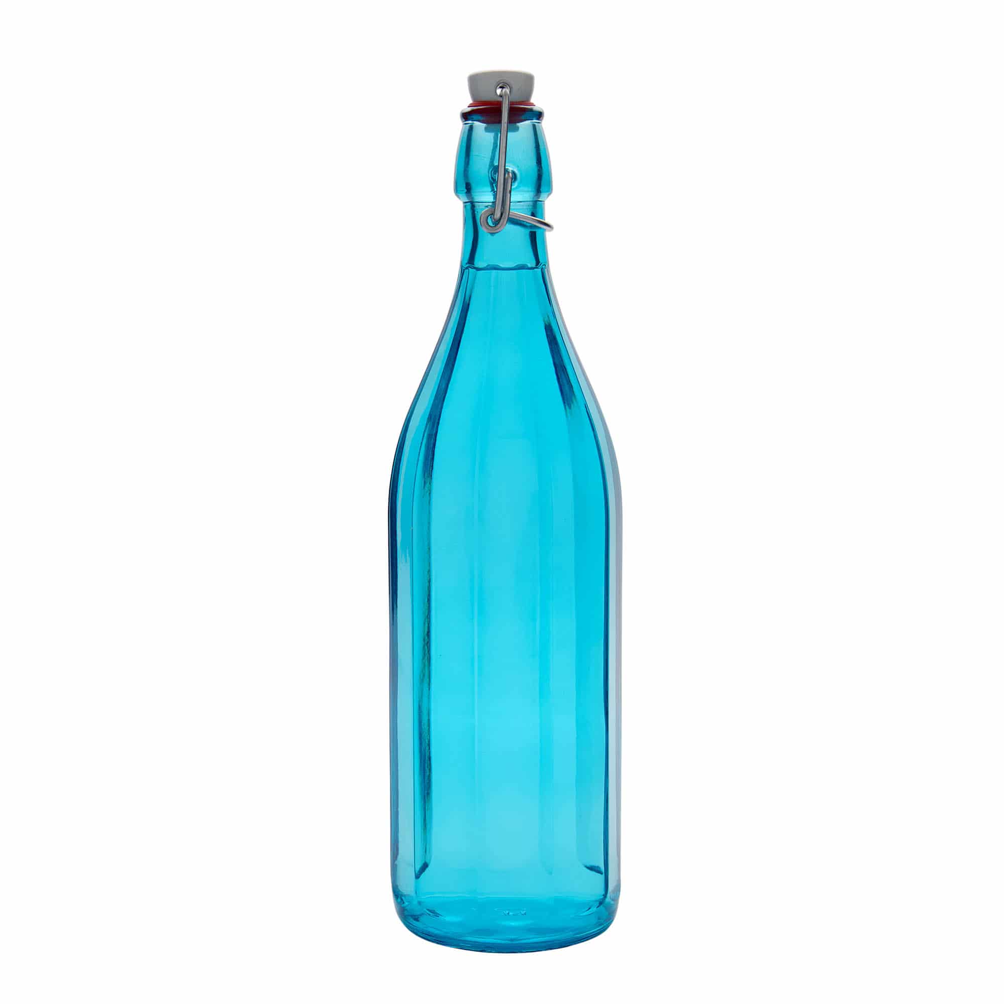 Staklena flaša 1.000 ml 'Oxford', desetougla, azurno plava, otvor: Zatvarač sa žicom Staklena flaša 1.000 ml 'Oxford', desetougla, azurno plava, otvor: Zatvarač sa žicom