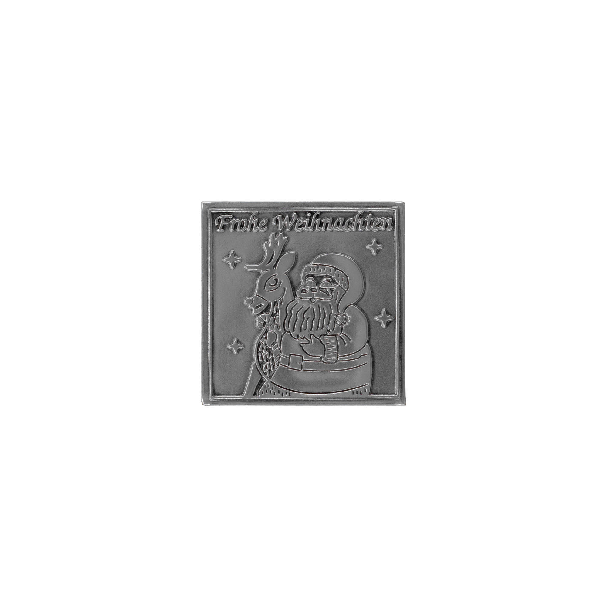 Olovna etiketa 'Sretan Božić', kvadratna, metal, srebrna Olovna etiketa 'Sretan Božić', kvadratna, metal, srebrna
