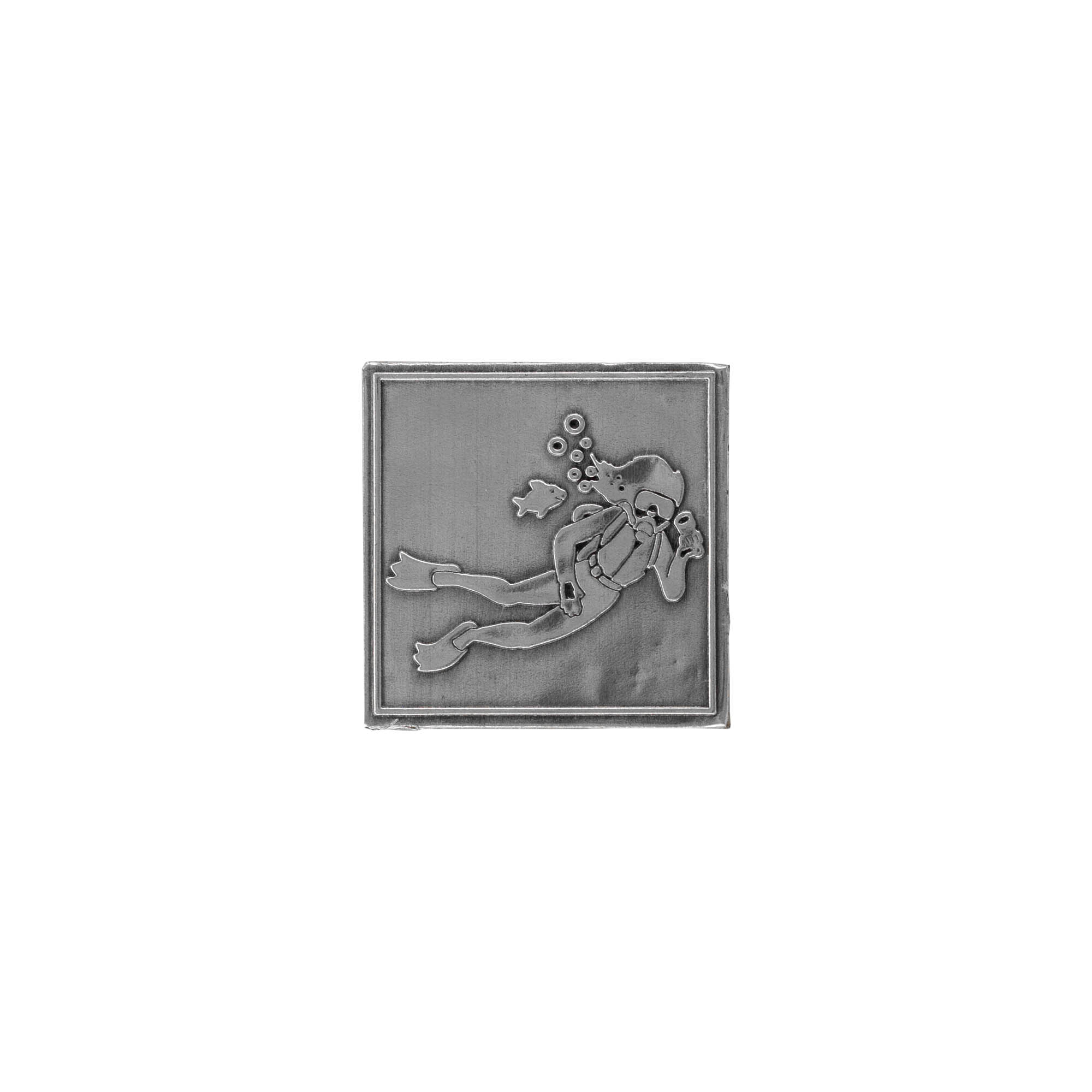 Oznaka od kositra 'Ronilac', kvadratna, metal, srebrna