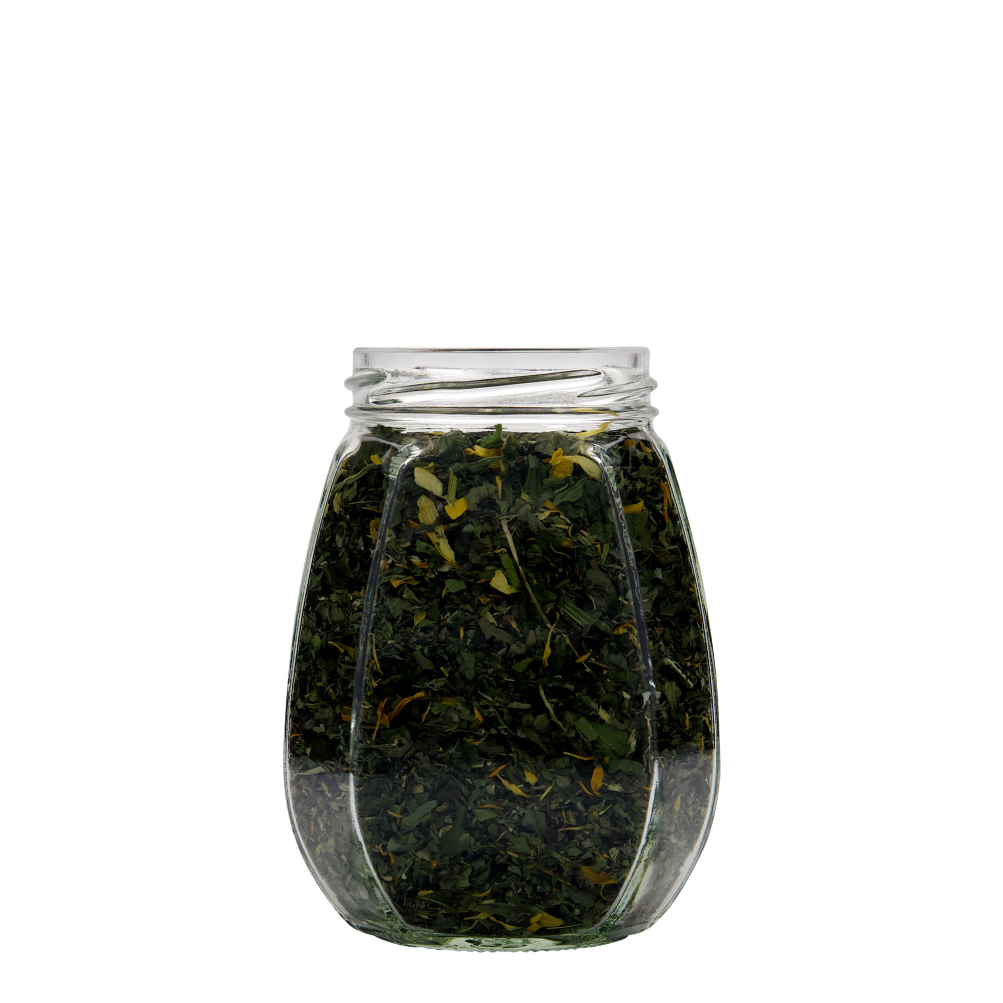 Ukrasna staklenka 385 ml, šestougla, otvor: Twist-Off (TO 63)
