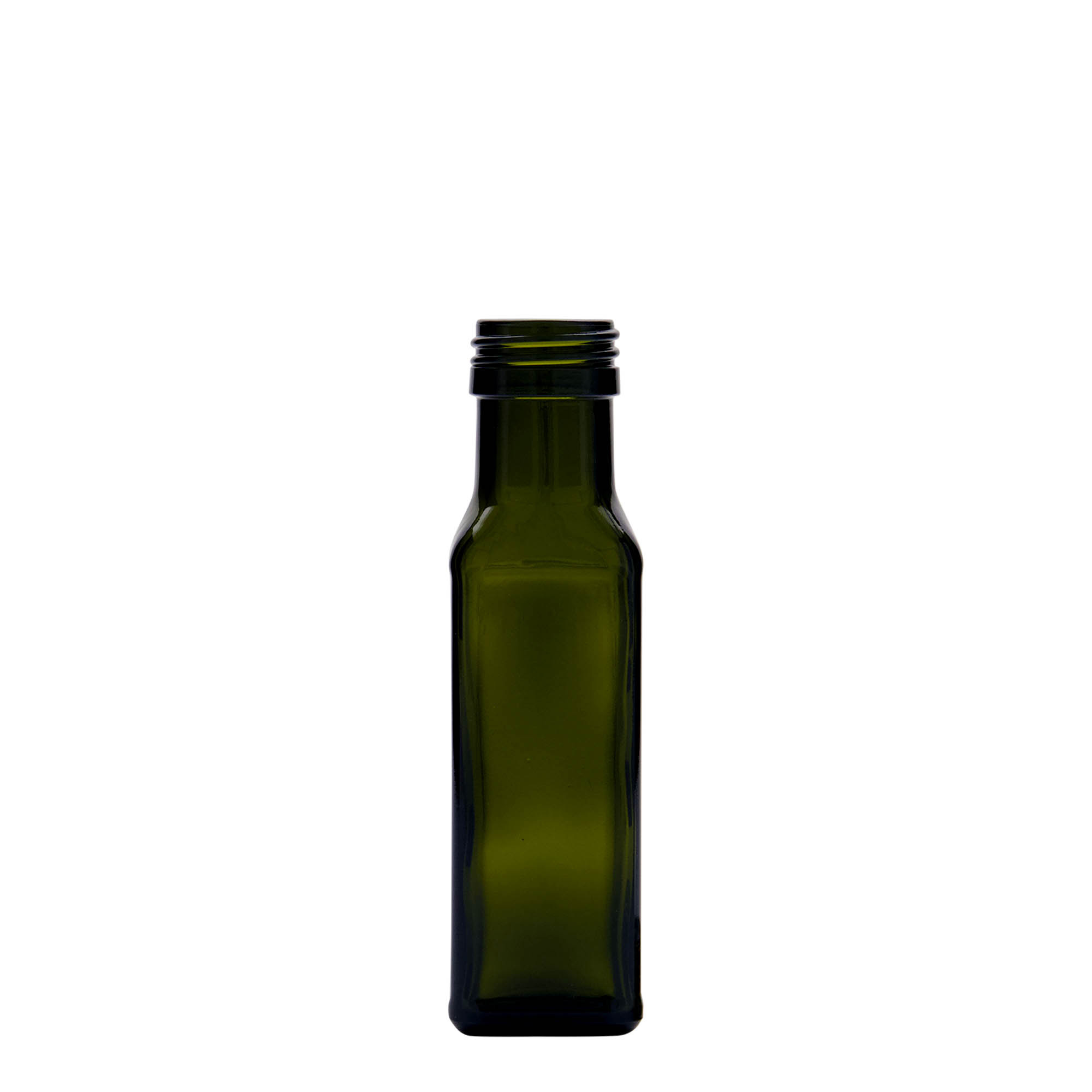 100 ml staklena boca 'Marasca', kvadratna, antikno zelena, grlo: PP 31,5