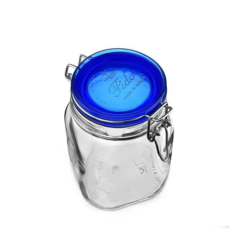 Staklenka sa hermetičkim zatvaračem 1.000 ml 'Fido' Blue Top, kvadratna, otvor: Hermetički zatvarač