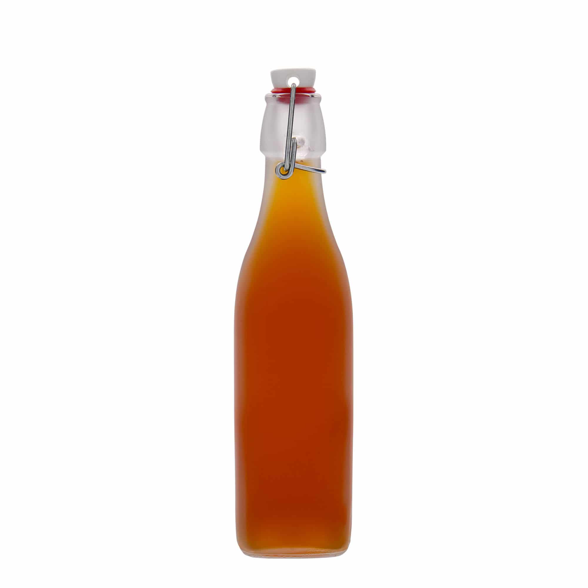500 ml staklena boca 'Swing, kvadratna, bijela, grlo: zatvarač s kopčom'