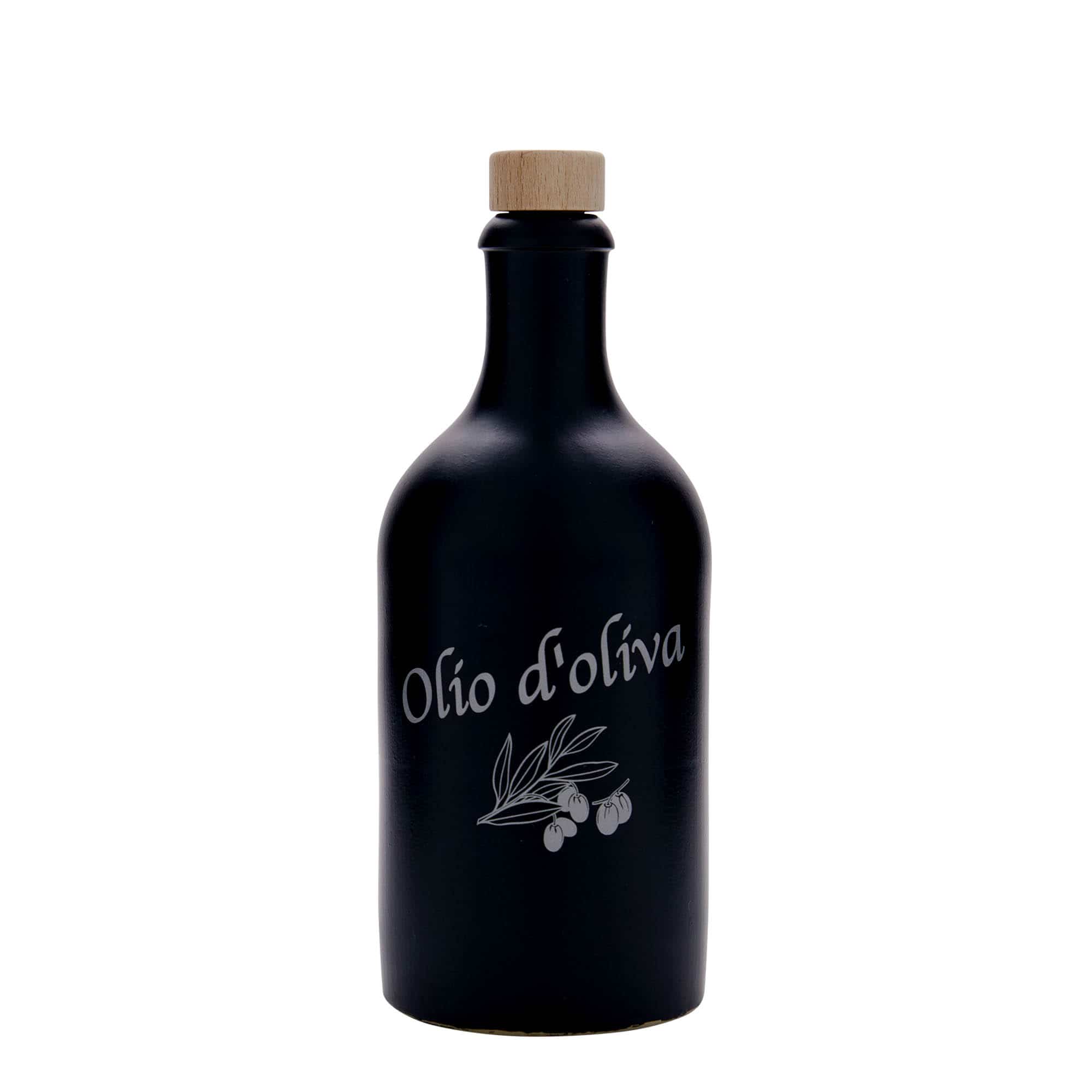 Glineni vrč 500 ml, motiv: Olio d'Oliva, keramika, crna, otvor: Pluto