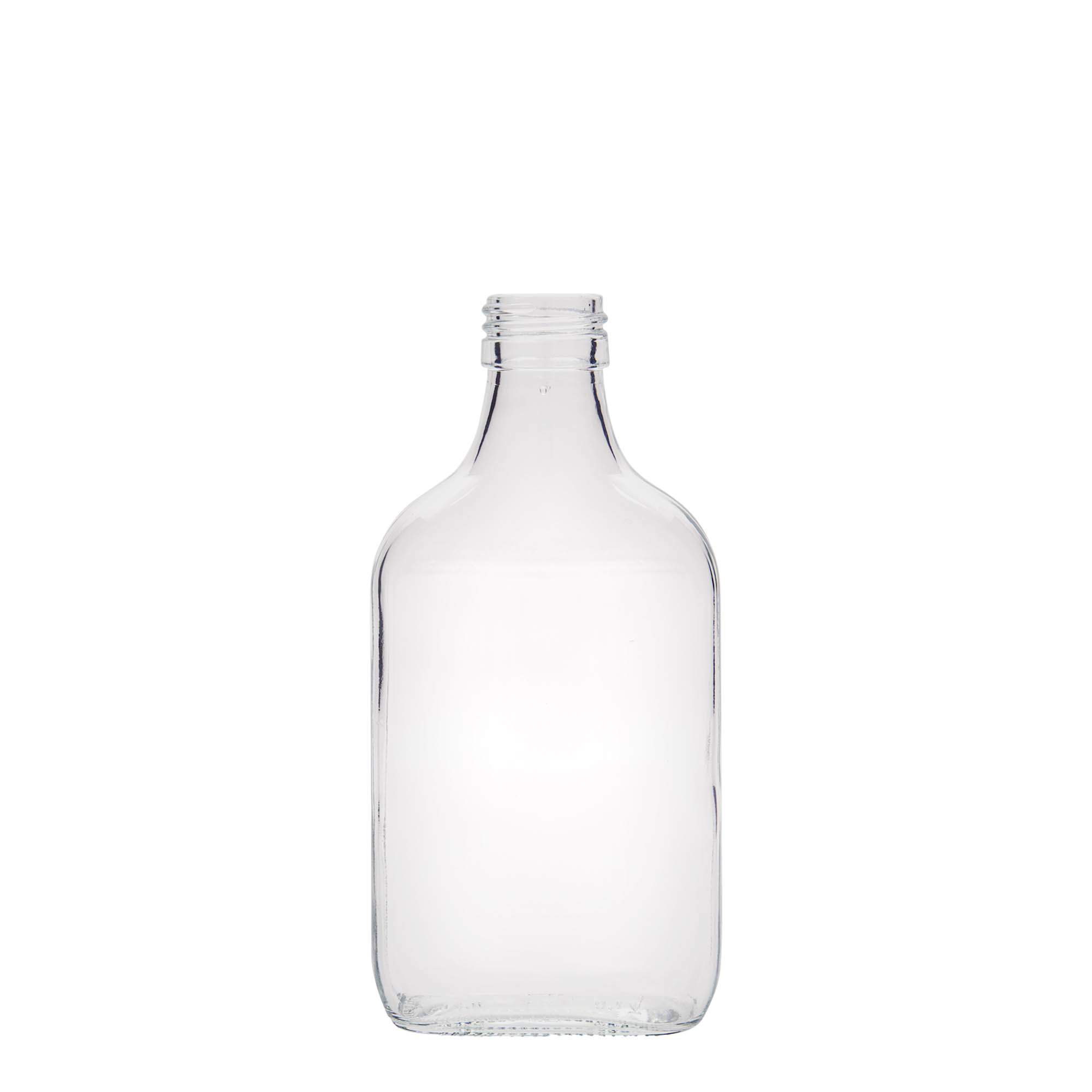200 ml bočica za džep, pravougaona, staklo, grlo: PP 28 200 ml bočica za džep, pravougaona, staklo, grlo: PP 28