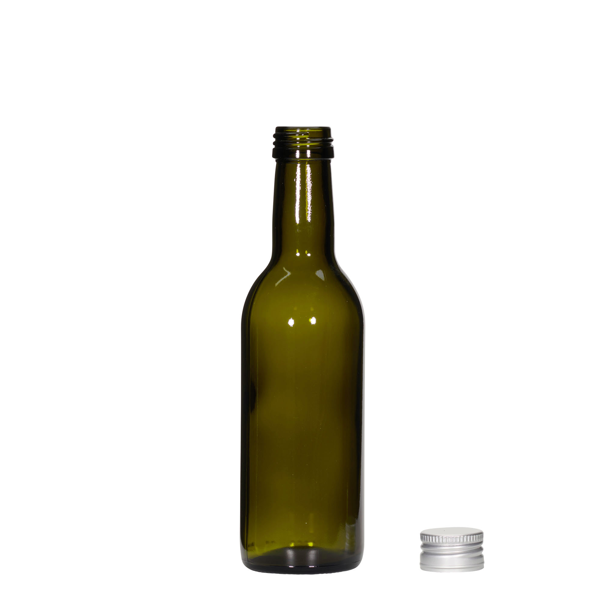 250 ml staklena boca 'Bordeaux', antikno zelena, grlo: PP 28