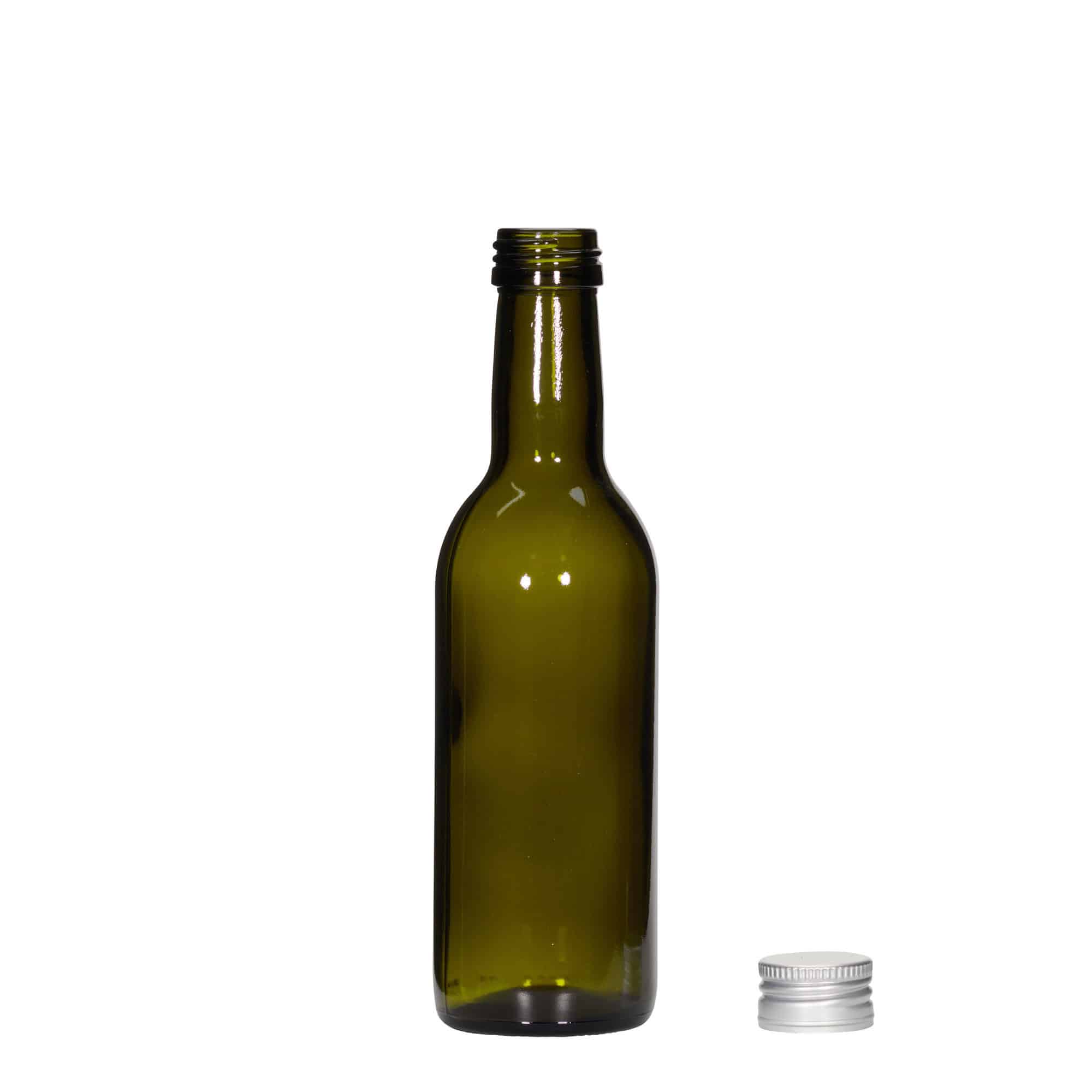 250 ml staklena boca „Bordeaux“, antikno zelena, grlo: PP 28